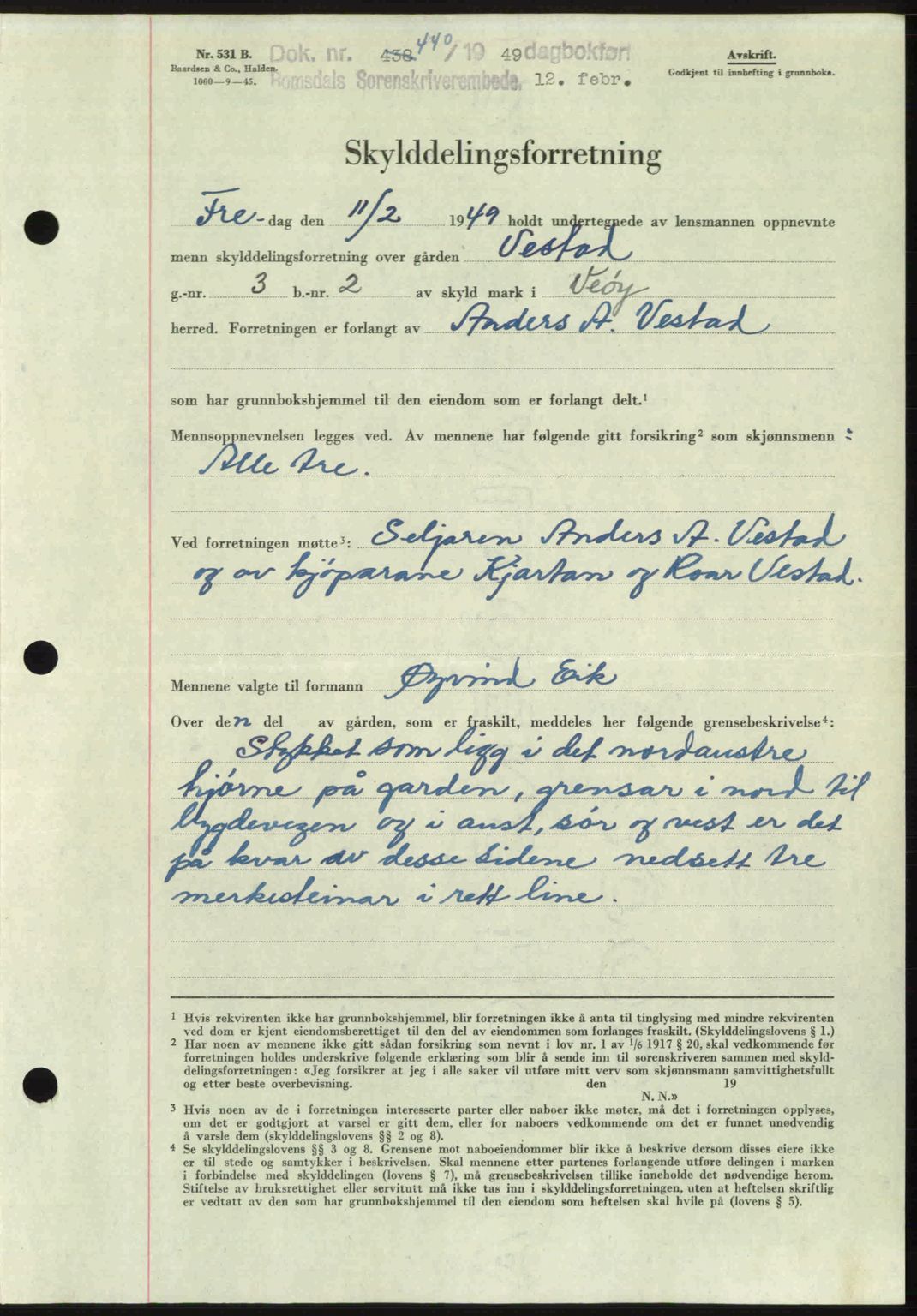 Romsdal sorenskriveri, AV/SAT-A-4149/1/2/2C: Mortgage book no. A28, 1948-1949, Diary no: : 440/1949