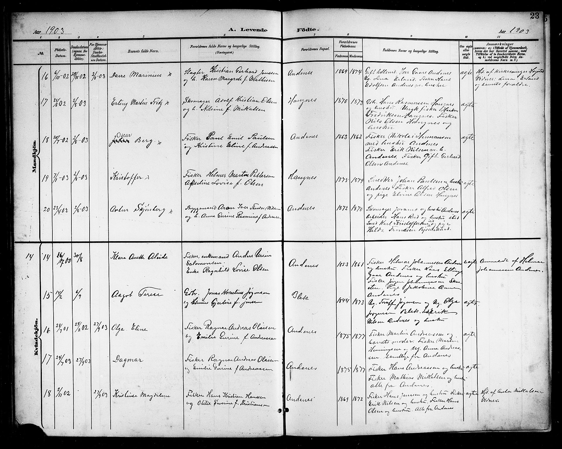 Ministerialprotokoller, klokkerbøker og fødselsregistre - Nordland, SAT/A-1459/899/L1449: Parish register (copy) no. 899C04, 1900-1918, p. 23