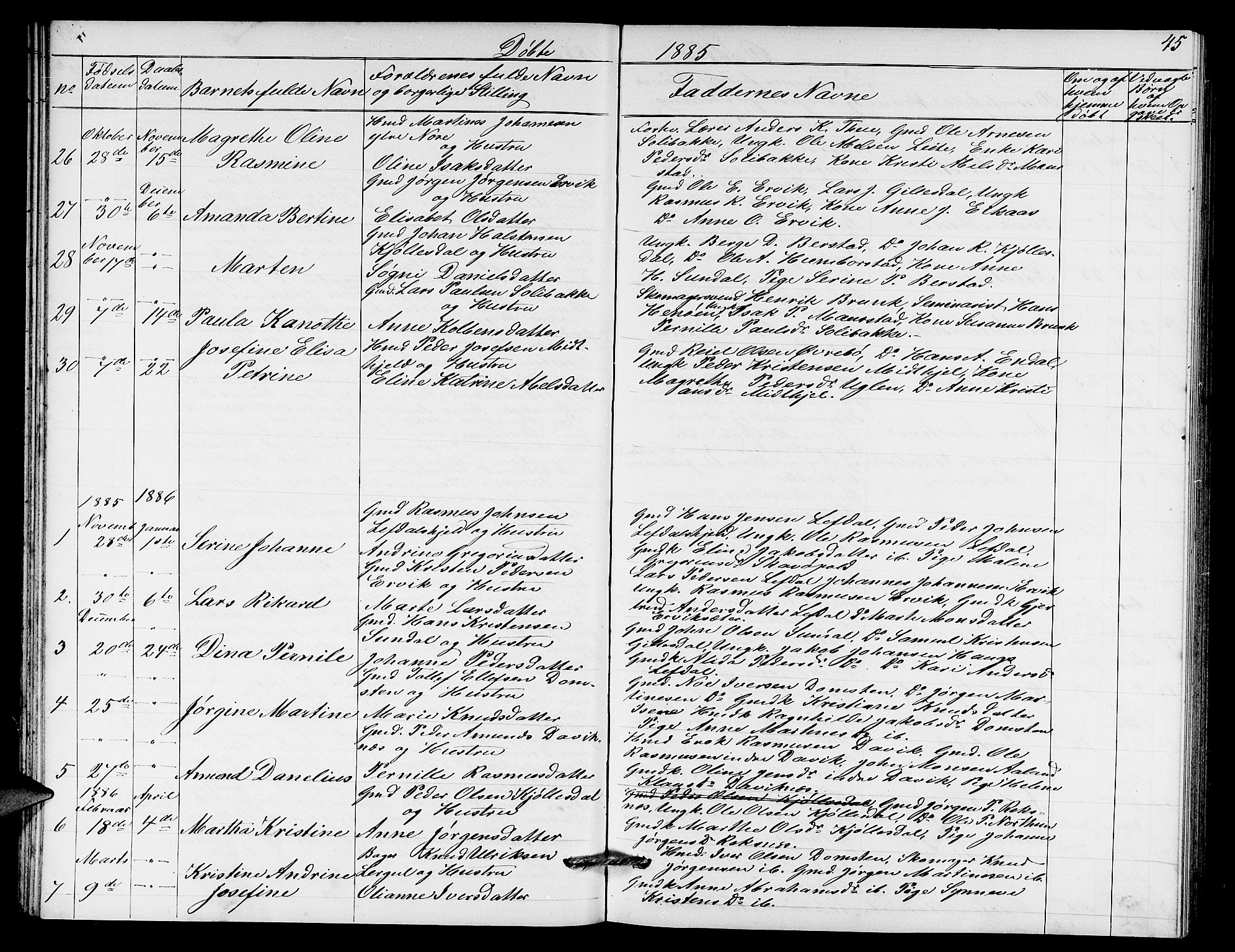 Davik sokneprestembete, AV/SAB-A-79701/H/Hab/Haba/L0001: Parish register (copy) no. A 1, 1866-1889, p. 45