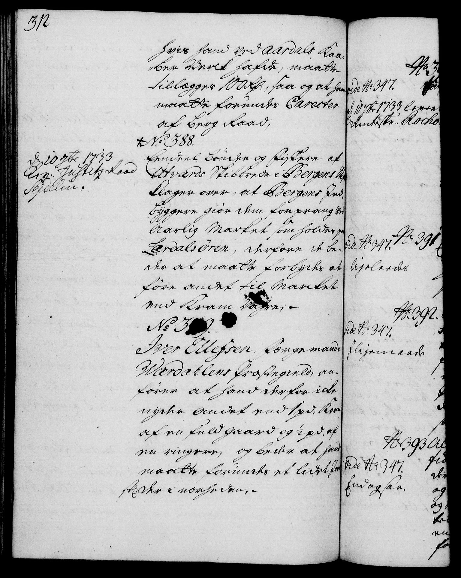 Rentekammeret, Kammerkanselliet, AV/RA-EA-3111/G/Gh/Gha/L0015: Norsk ekstraktmemorialprotokoll (merket RK 53.60), 1733, p. 312