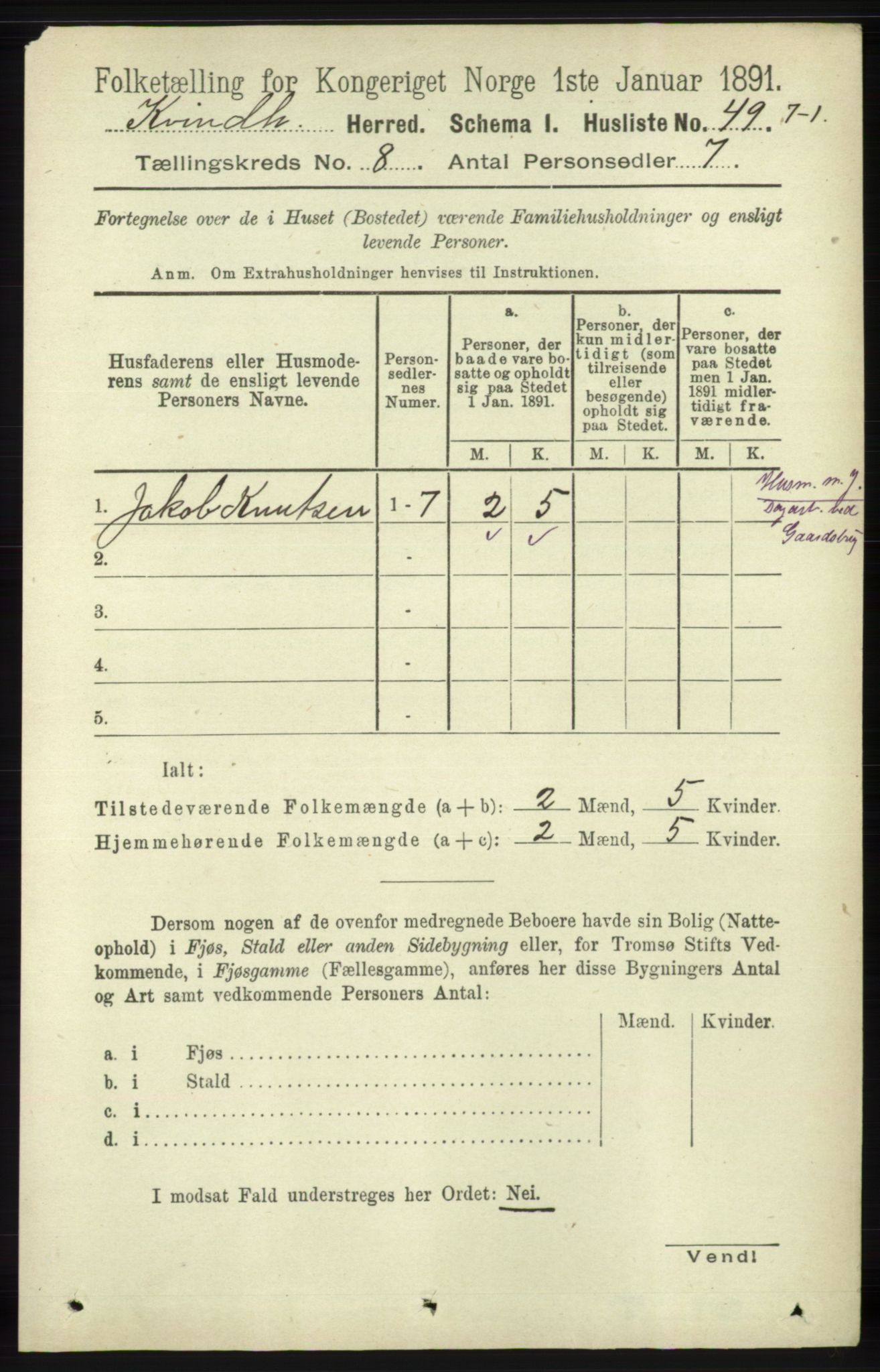 RA, 1891 census for 1224 Kvinnherad, 1891, p. 2970