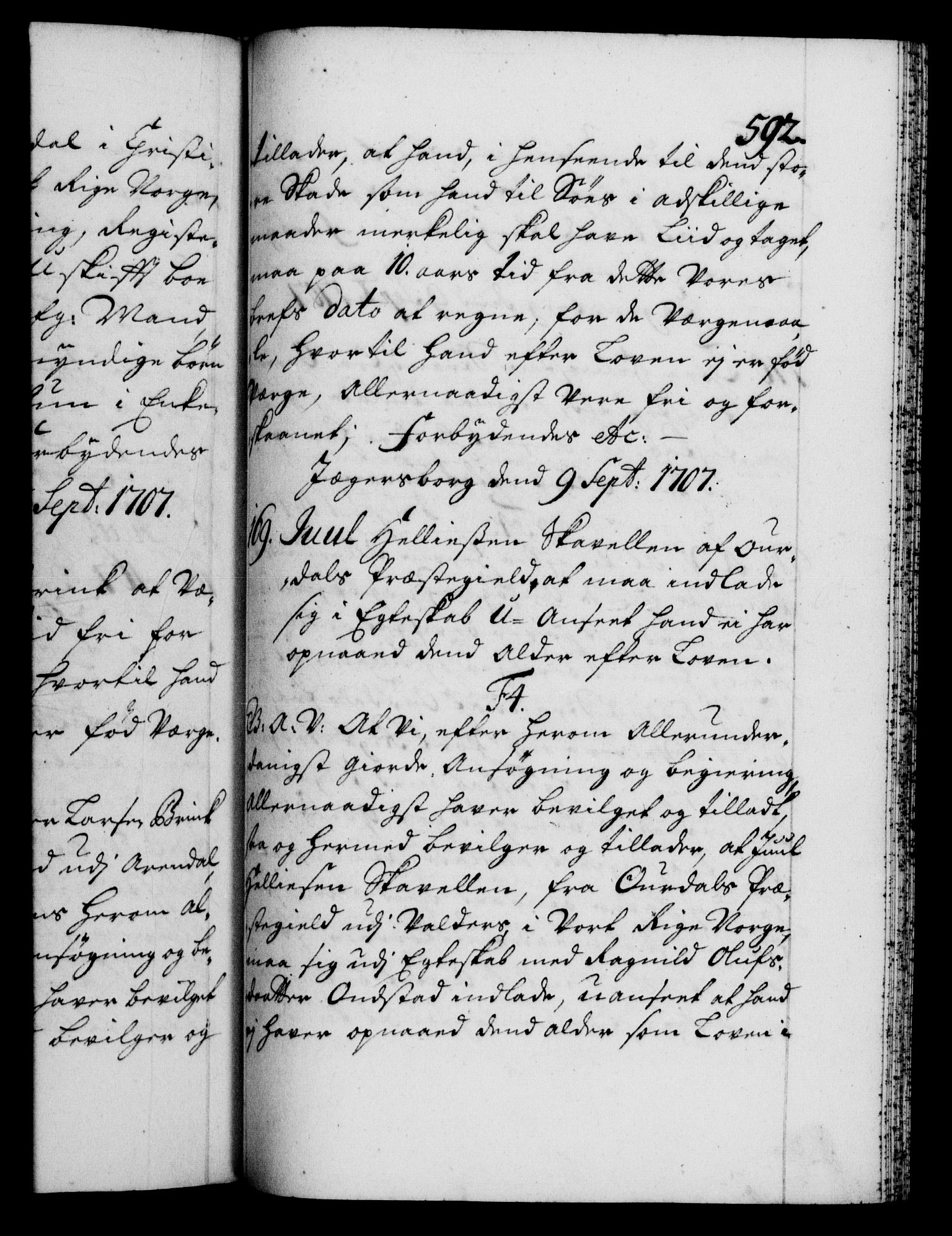 Danske Kanselli 1572-1799, AV/RA-EA-3023/F/Fc/Fca/Fcaa/L0019: Norske registre, 1704-1707, p. 592a