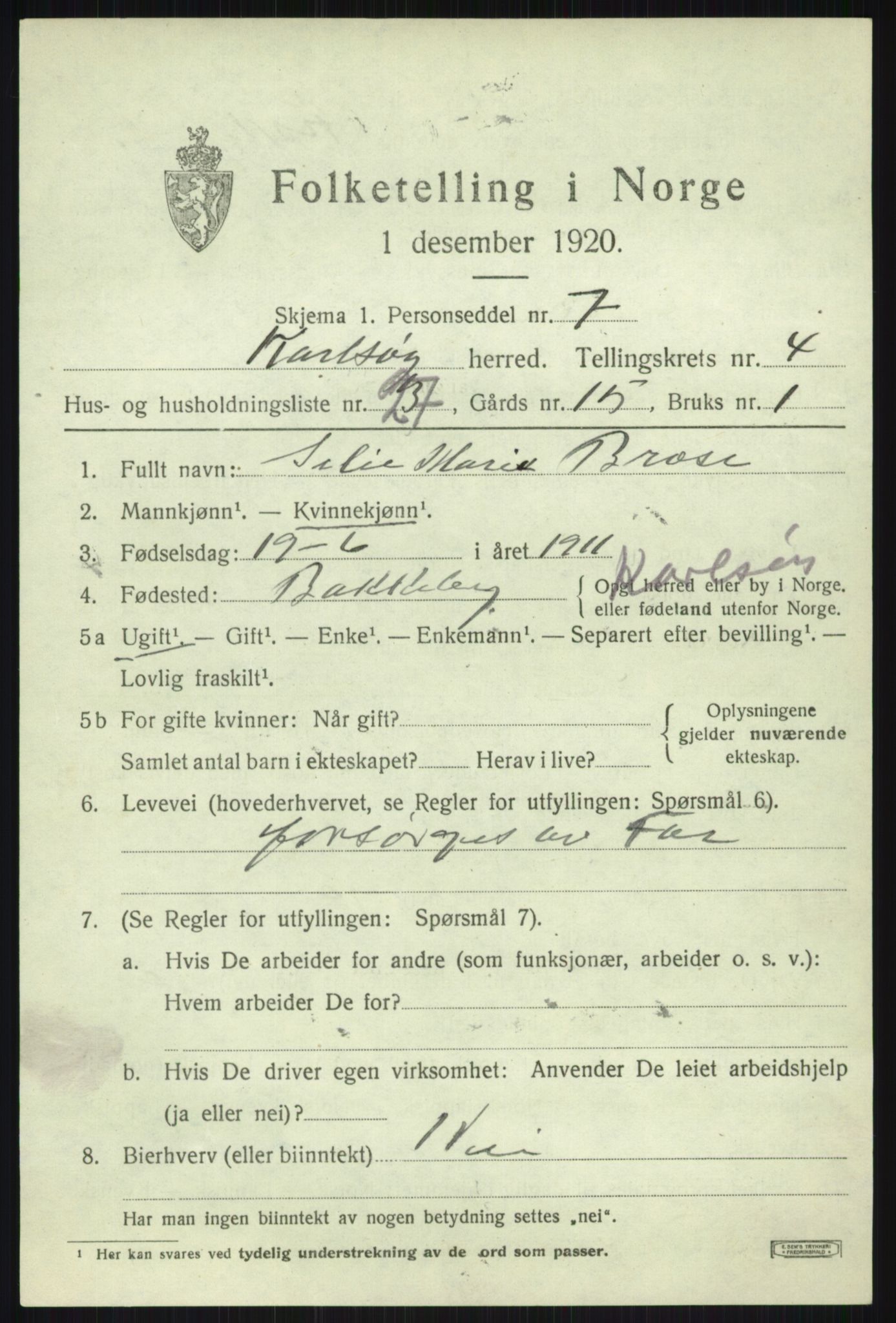 SATØ, 1920 census for Karlsøy, 1920, p. 2051