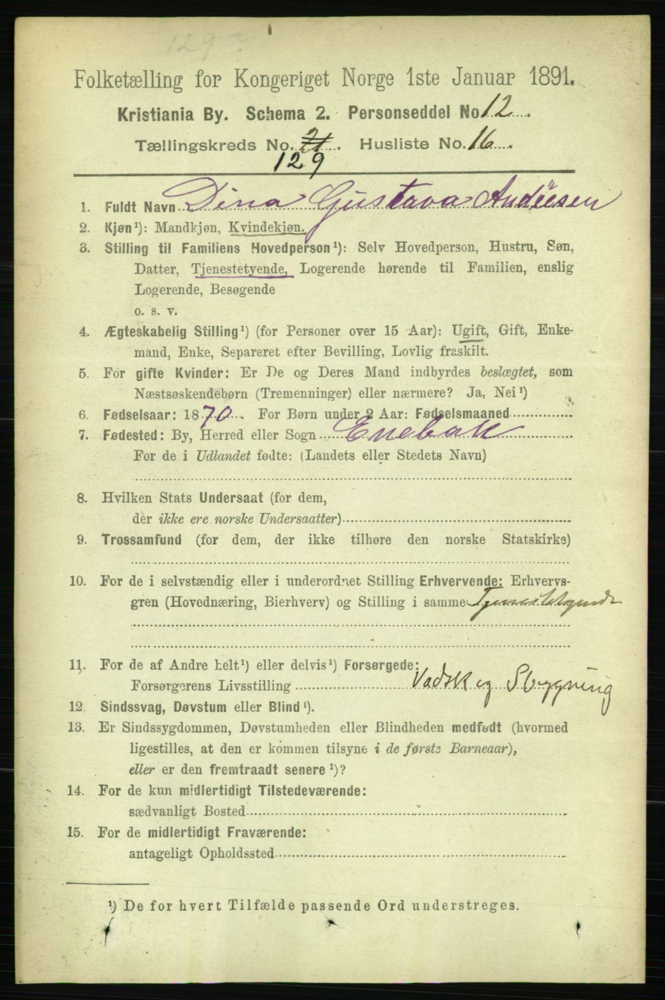 RA, 1891 census for 0301 Kristiania, 1891, p. 69663