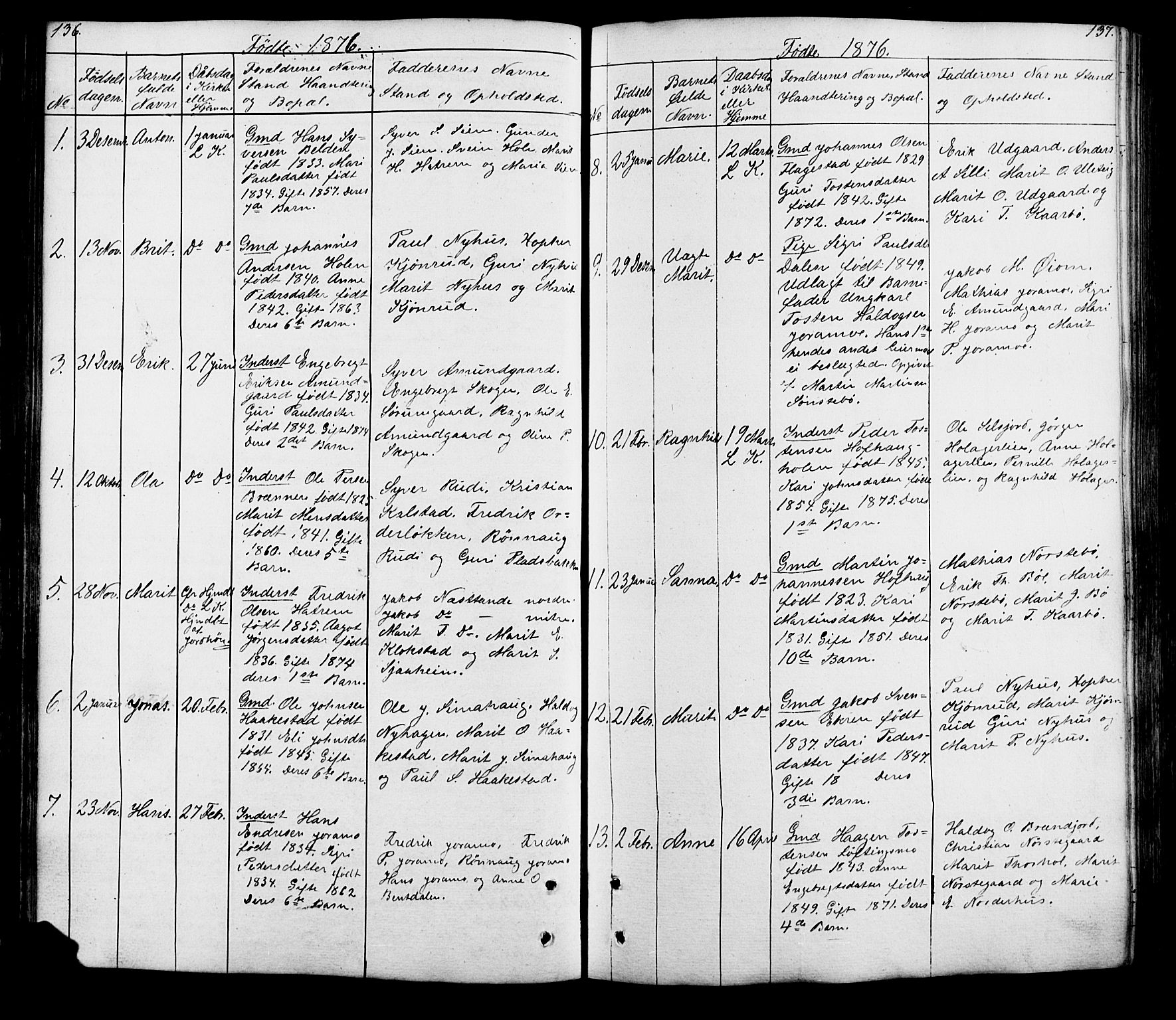 Lesja prestekontor, SAH/PREST-068/H/Ha/Hab/L0005: Parish register (copy) no. 5, 1850-1894, p. 136-137