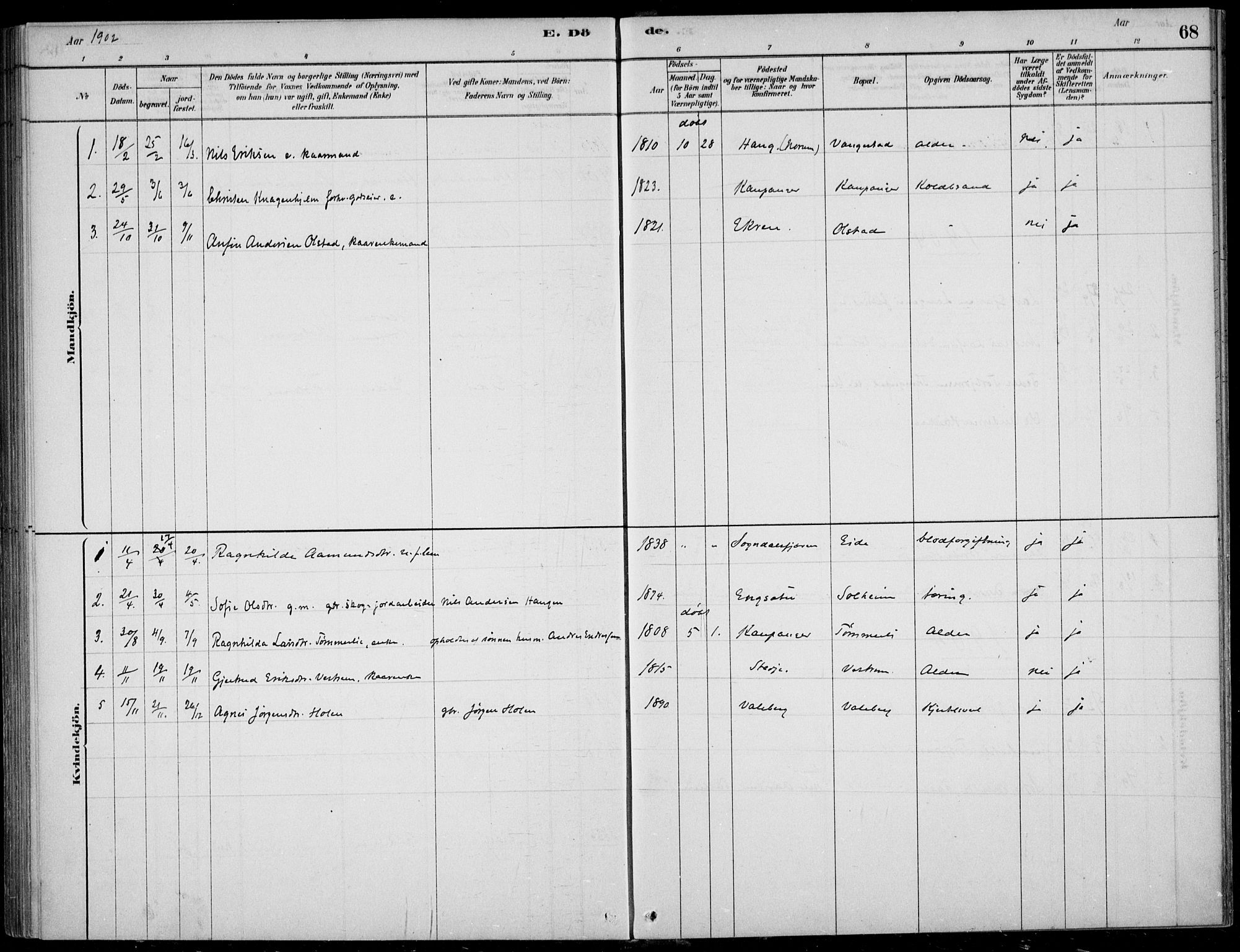 Sogndal sokneprestembete, AV/SAB-A-81301/H/Haa/Haad/L0001: Parish register (official) no. D  1, 1878-1907, p. 68