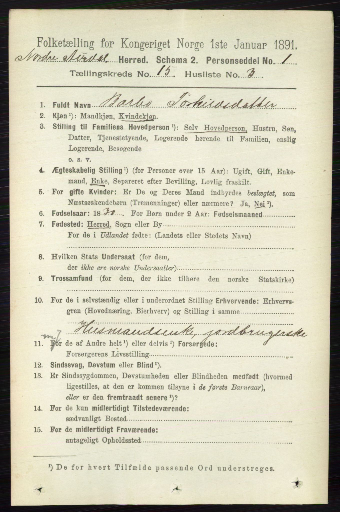 RA, 1891 census for 0542 Nord-Aurdal, 1891, p. 5751