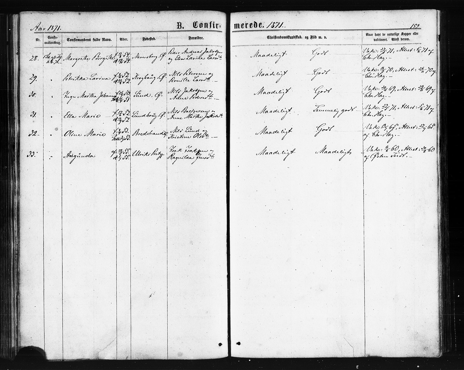 Ministerialprotokoller, klokkerbøker og fødselsregistre - Nordland, AV/SAT-A-1459/893/L1334: Parish register (official) no. 893A07, 1867-1877, p. 159