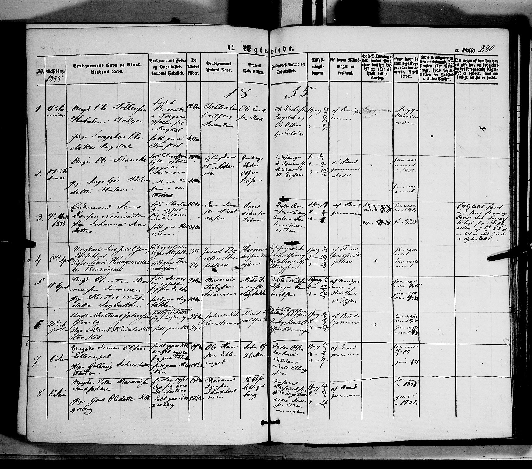 Tynset prestekontor, SAH/PREST-058/H/Ha/Haa/L0020: Parish register (official) no. 20, 1848-1862, p. 280