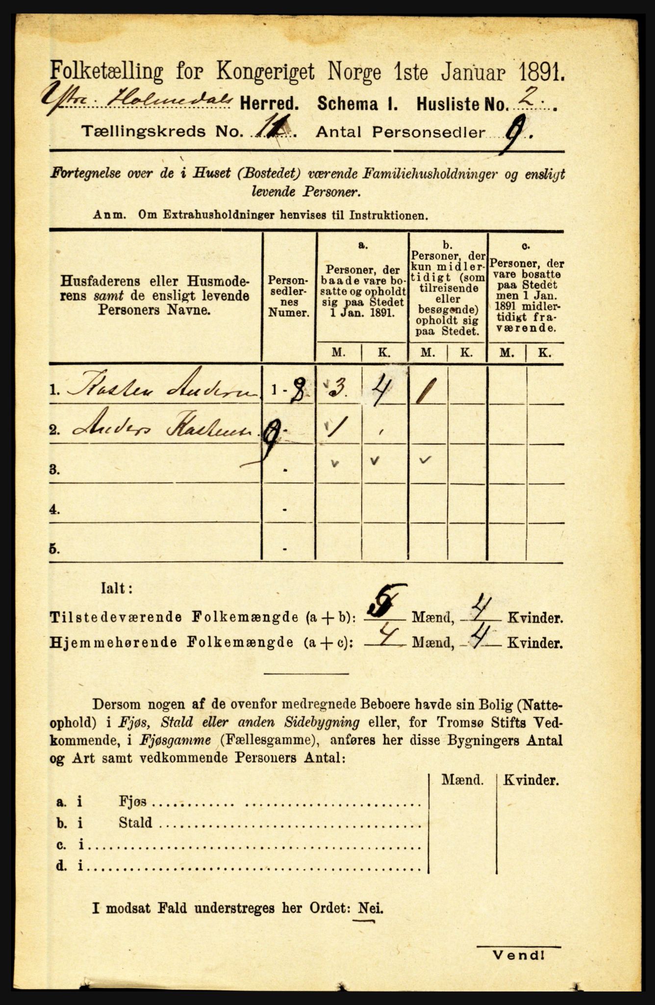 RA, 1891 census for 1429 Ytre Holmedal, 1891, p. 2729