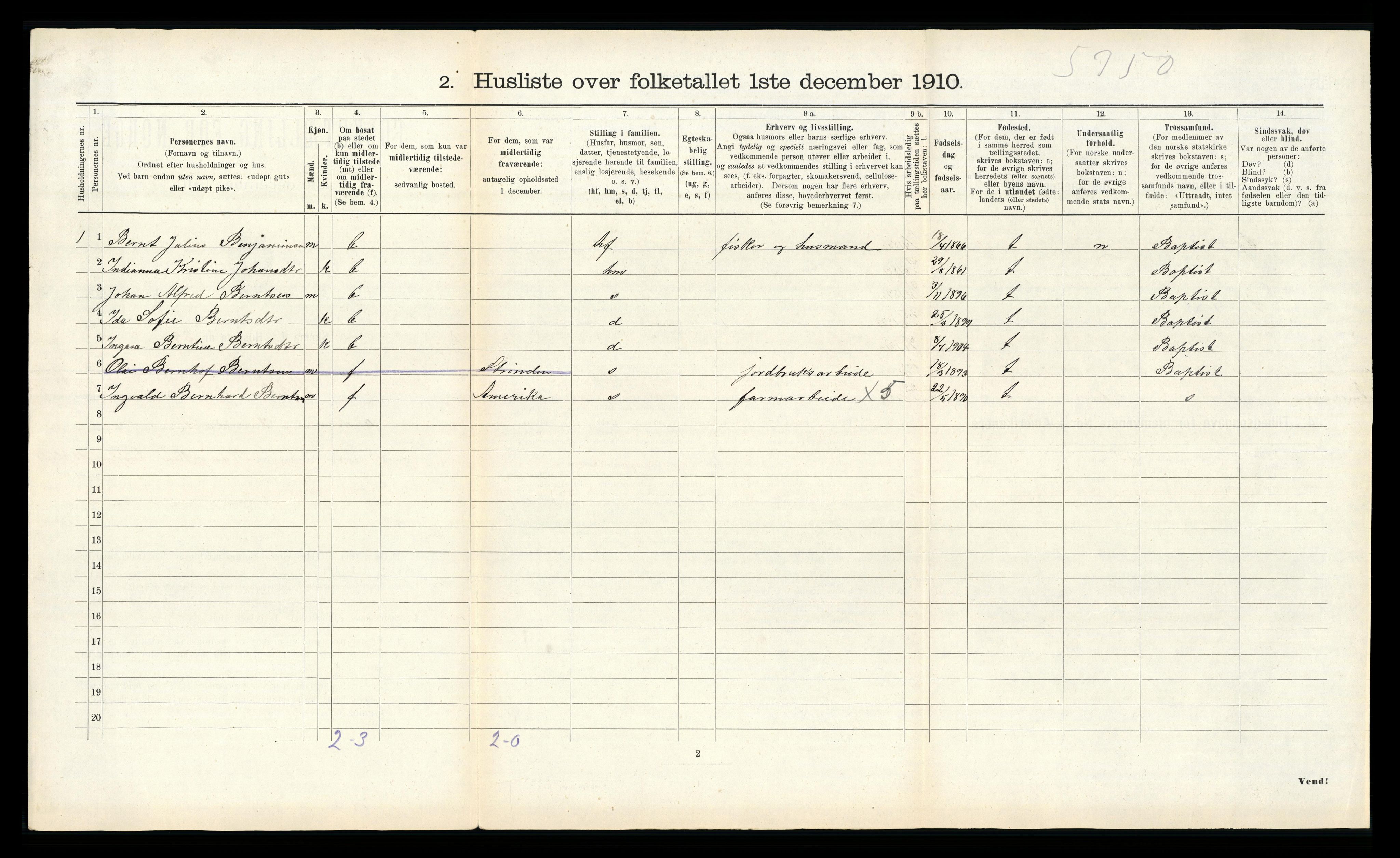 RA, 1910 census for Vikna, 1910, p. 122