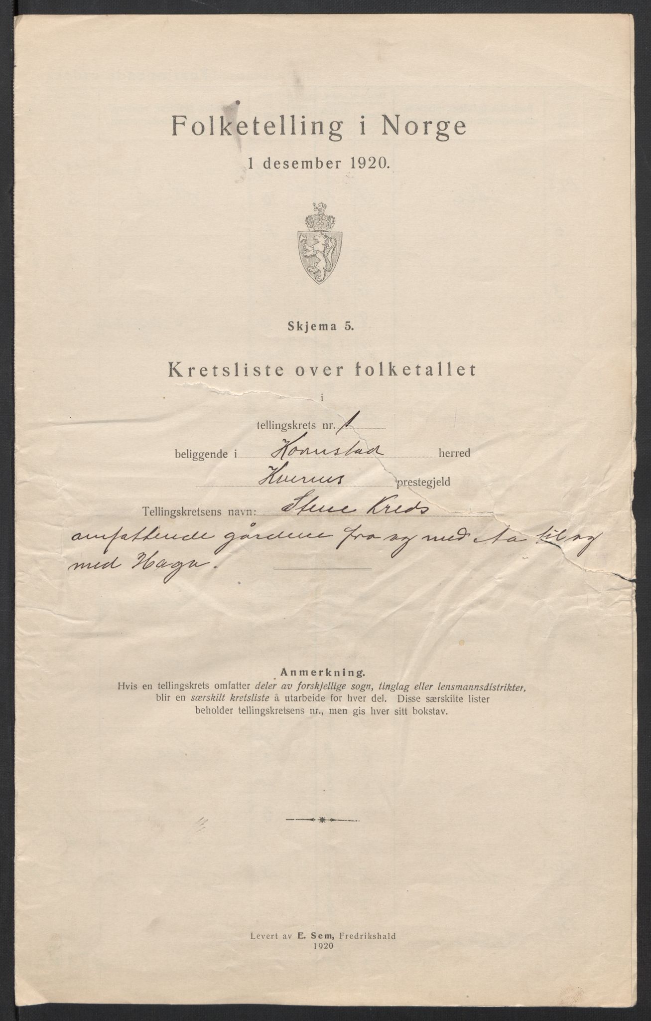 SAT, 1920 census for Kornstad, 1920, p. 6