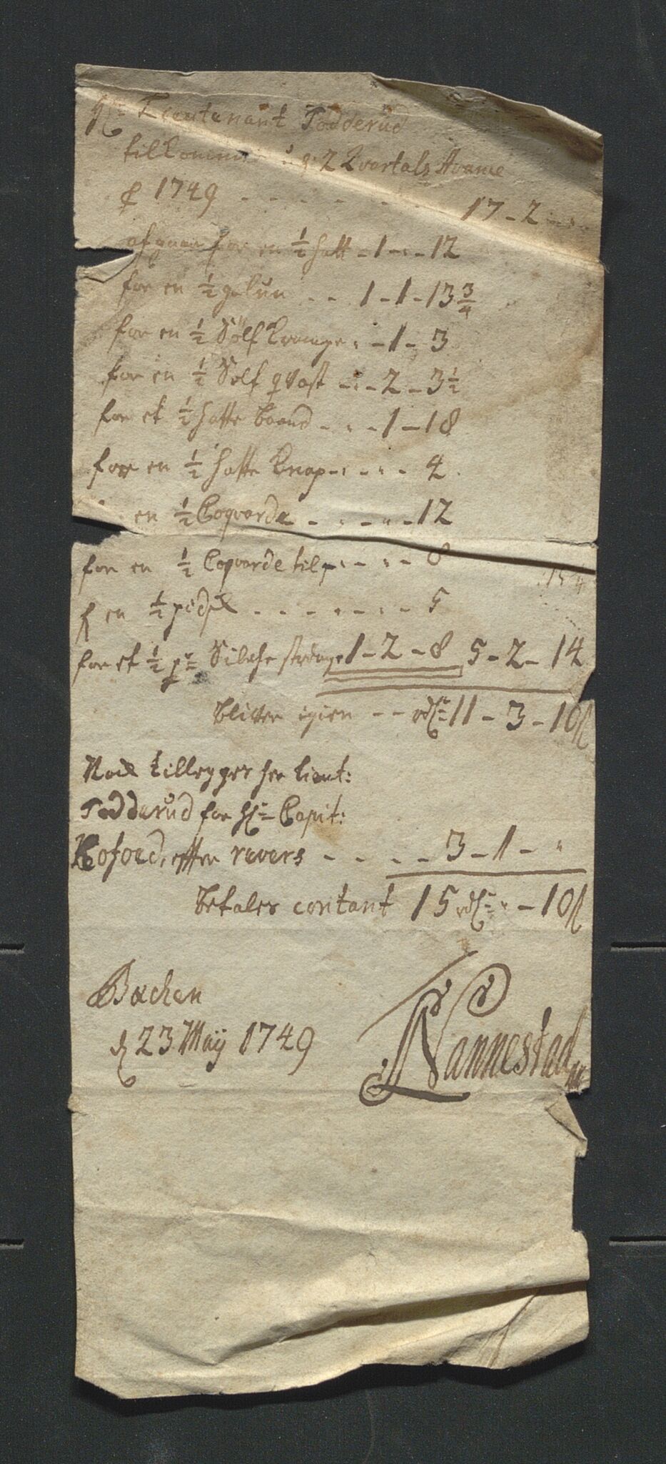 Åker i Vang, Hedmark, og familien Todderud, AV/SAH-ARK-010/J/Je/L0001: Regnskap, 1744-1835, p. 7