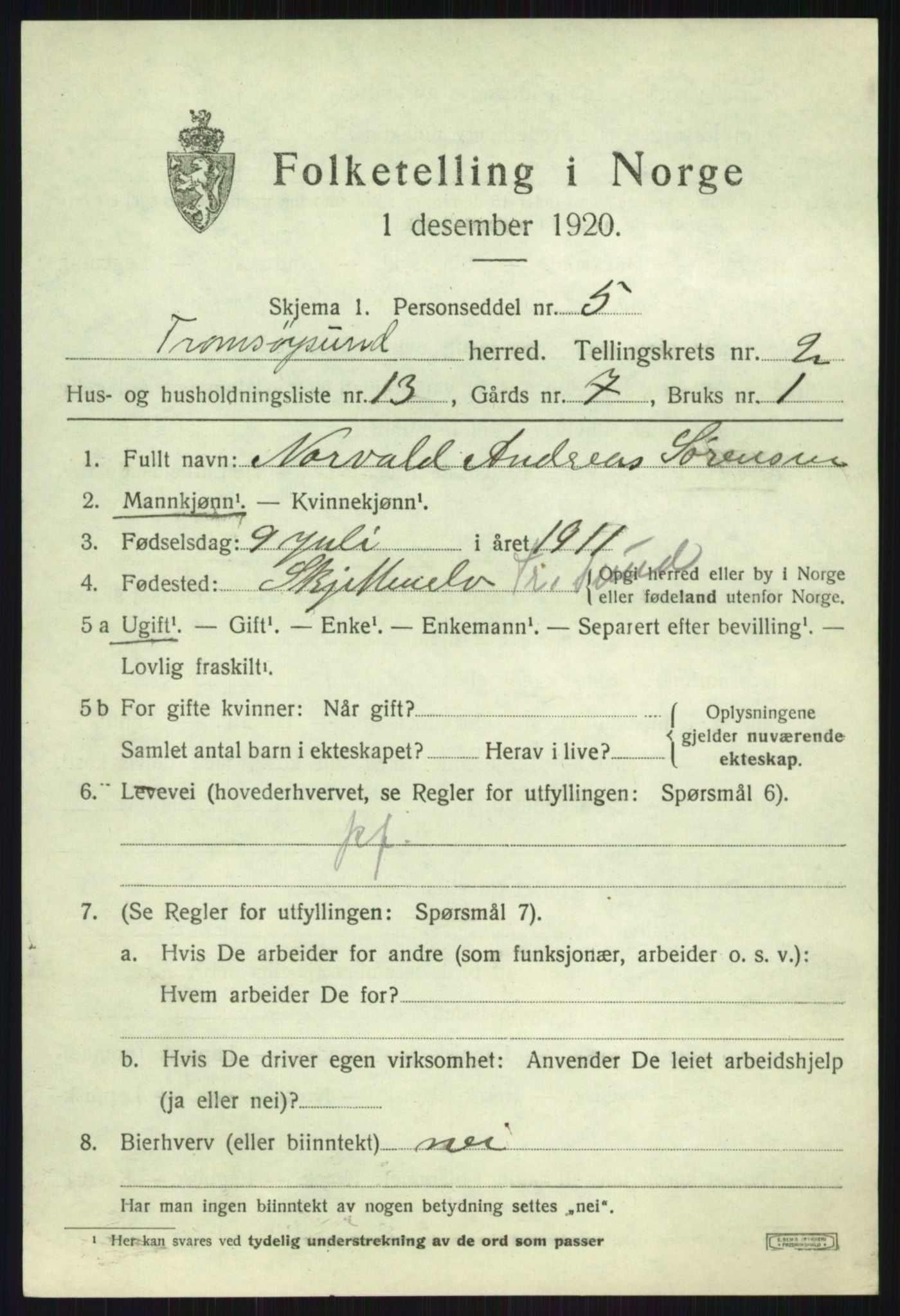 SATØ, 1920 census for Tromsøysund, 1920, p. 2544