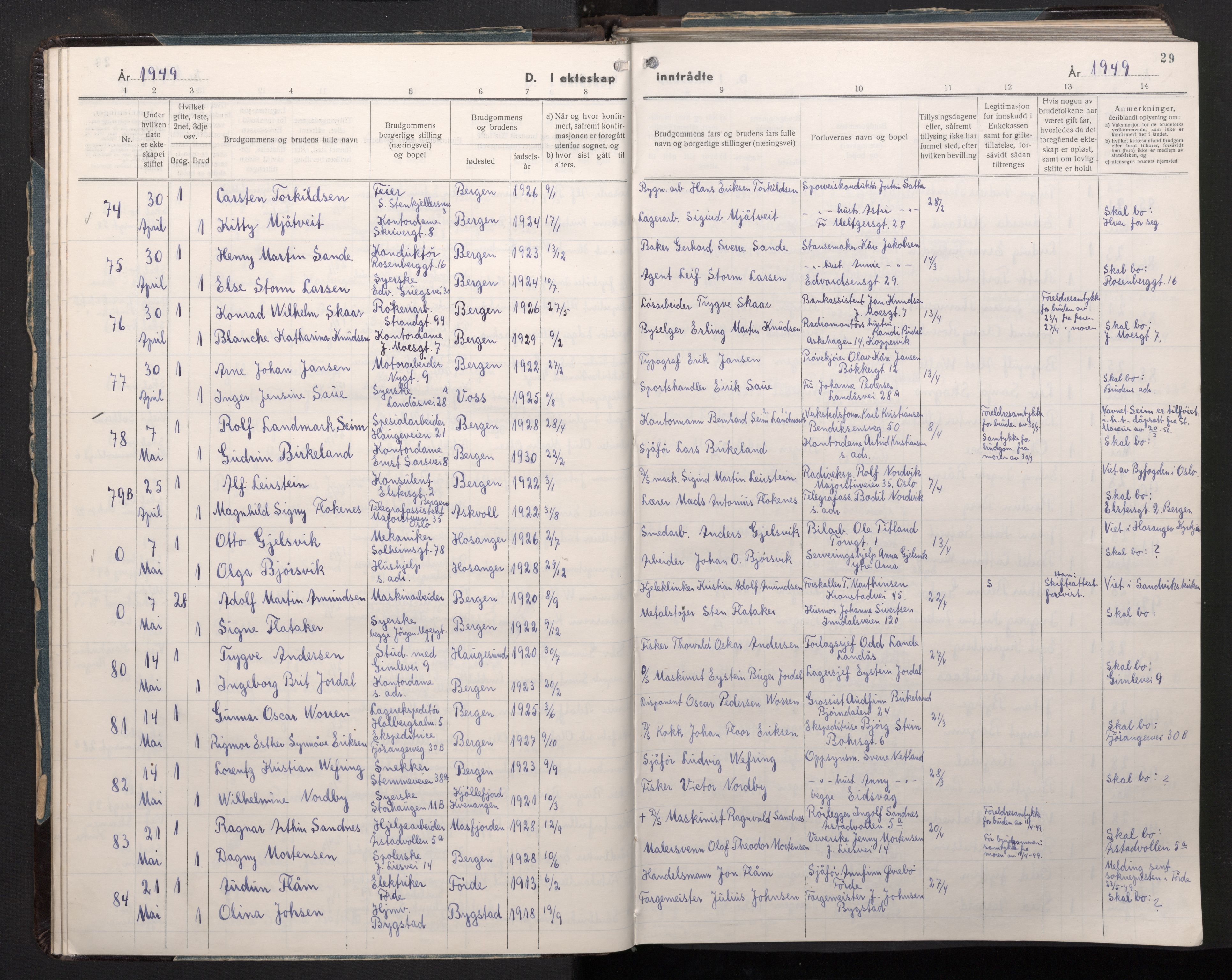 Årstad Sokneprestembete, AV/SAB-A-79301/H/Hab/L0022: Parish register (copy) no. C 4, 1948-1960, p. 28b-29a