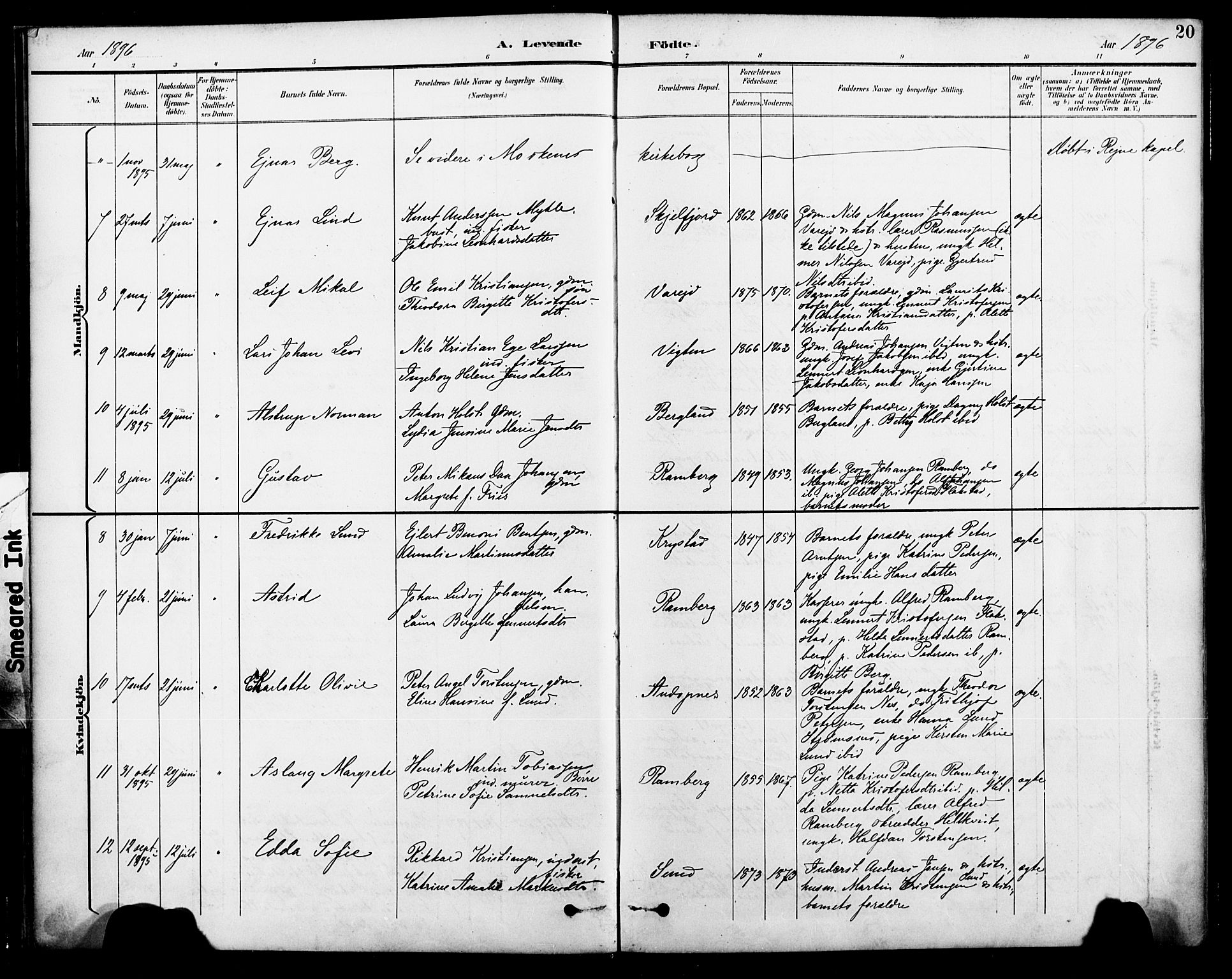 Ministerialprotokoller, klokkerbøker og fødselsregistre - Nordland, AV/SAT-A-1459/885/L1205: Parish register (official) no. 885A06, 1892-1905, p. 20