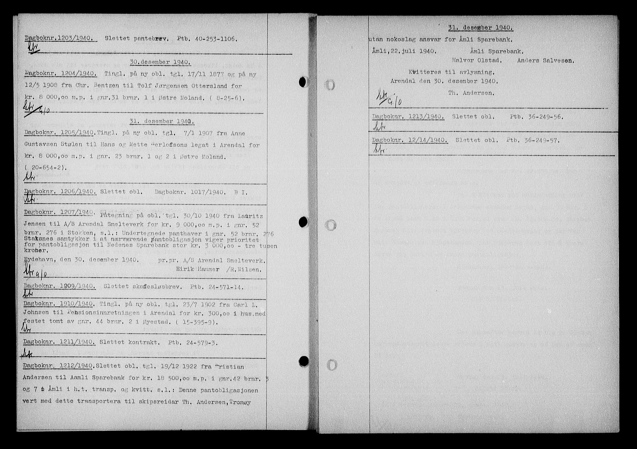 Nedenes sorenskriveri, SAK/1221-0006/G/Gb/Gba/L0048: Mortgage book no. A-II, 1940-1941, Diary no: : 1203/1940