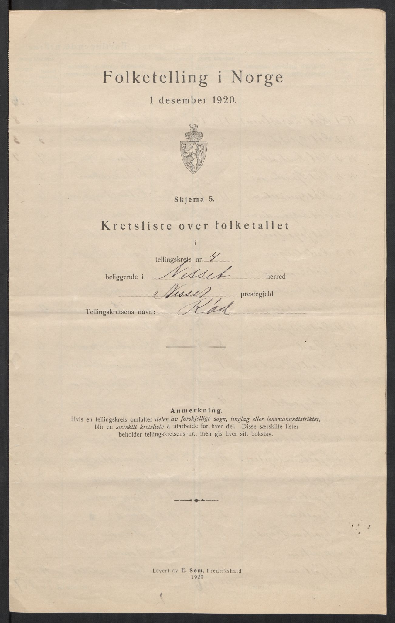 SAT, 1920 census for Nesset, 1920, p. 19
