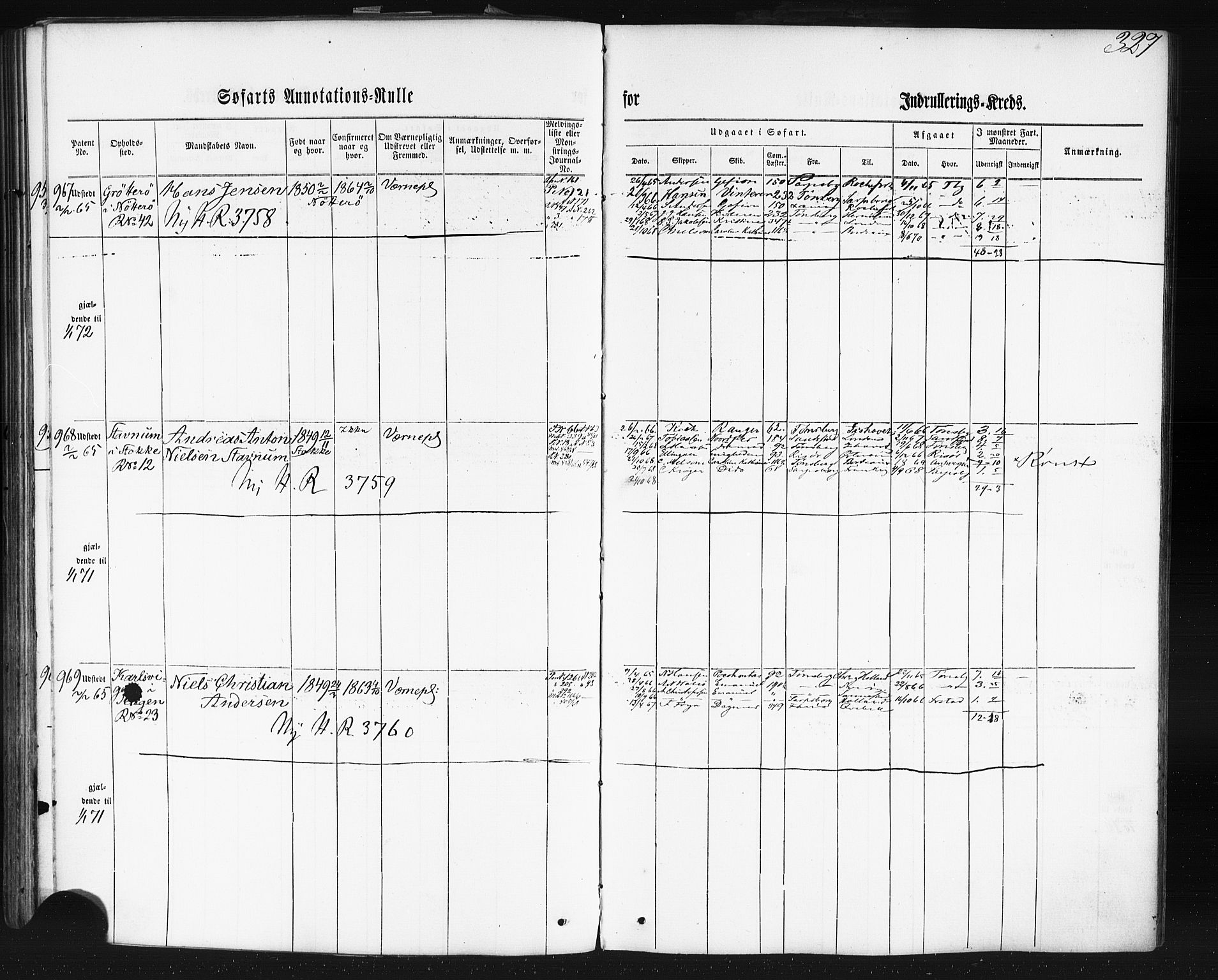 Tønsberg innrulleringskontor, SAKO/A-786/F/Fb/L0001: Annotasjonsrulle Patent nr. 1-1724, 1860-1868, p. 343