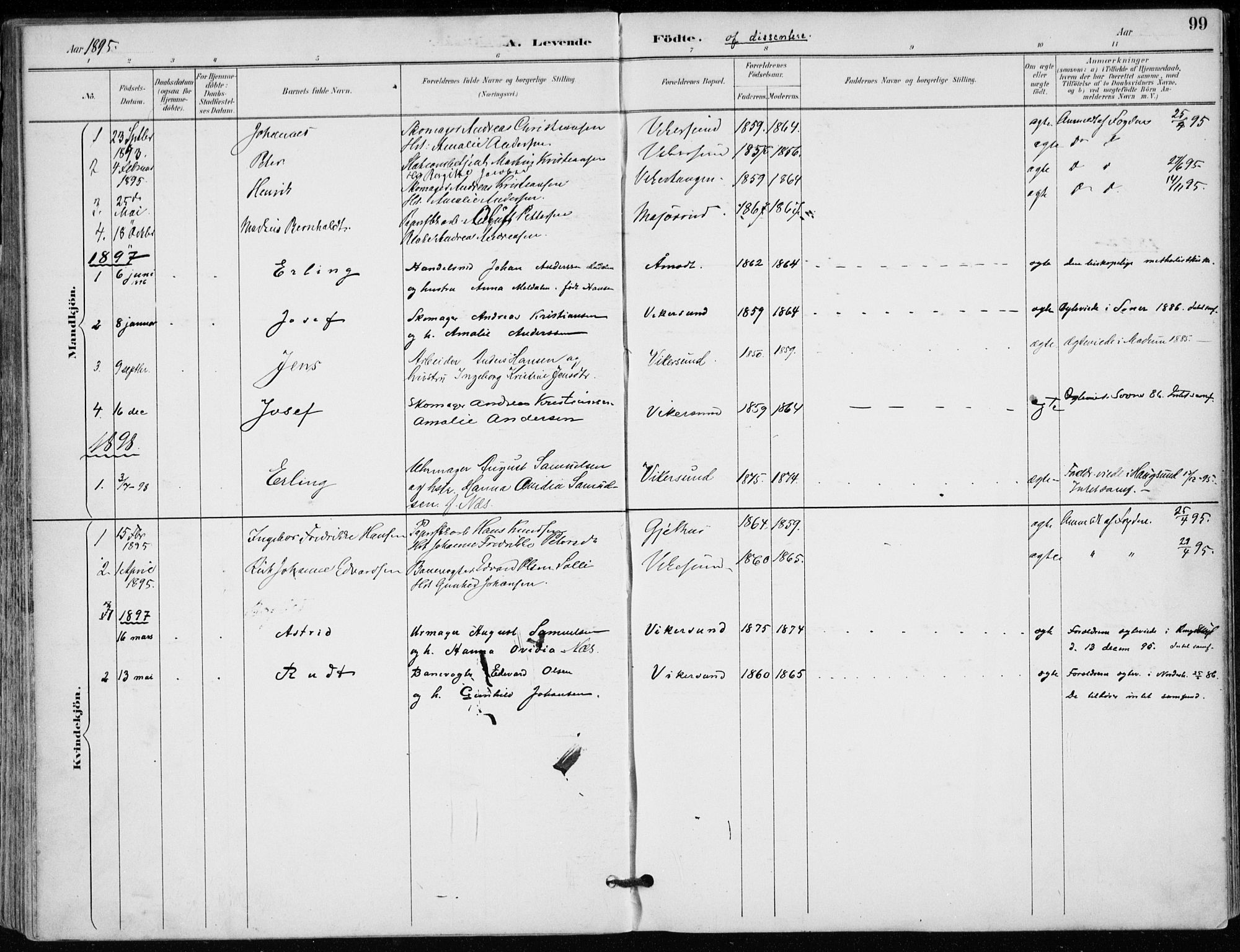 Modum kirkebøker, AV/SAKO-A-234/F/Fa/L0012: Parish register (official) no. 12, 1890-1898, p. 99