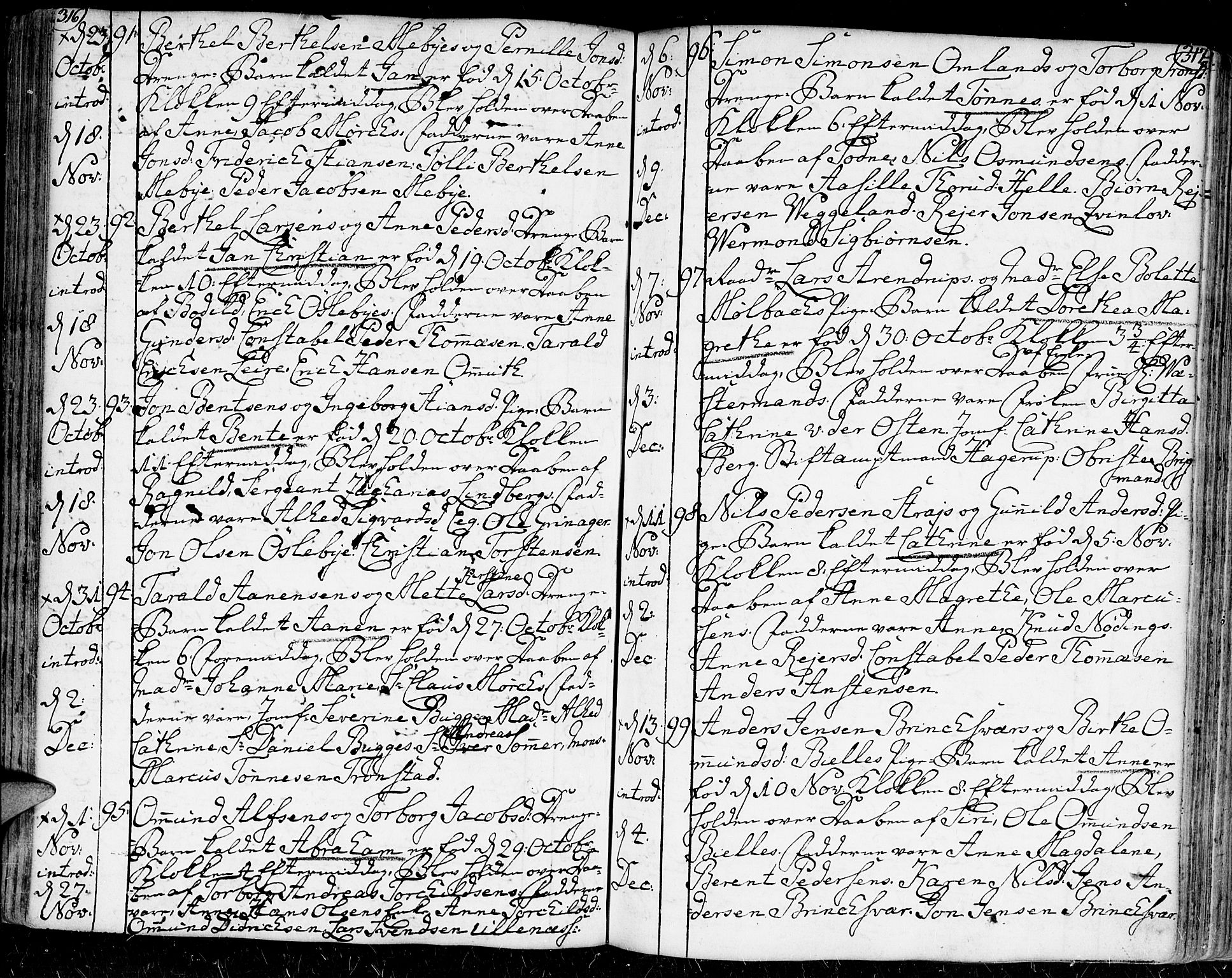 Kristiansand domprosti, AV/SAK-1112-0006/F/Fa/L0002: Parish register (official) no. A 2, 1755-1778, p. 316-317