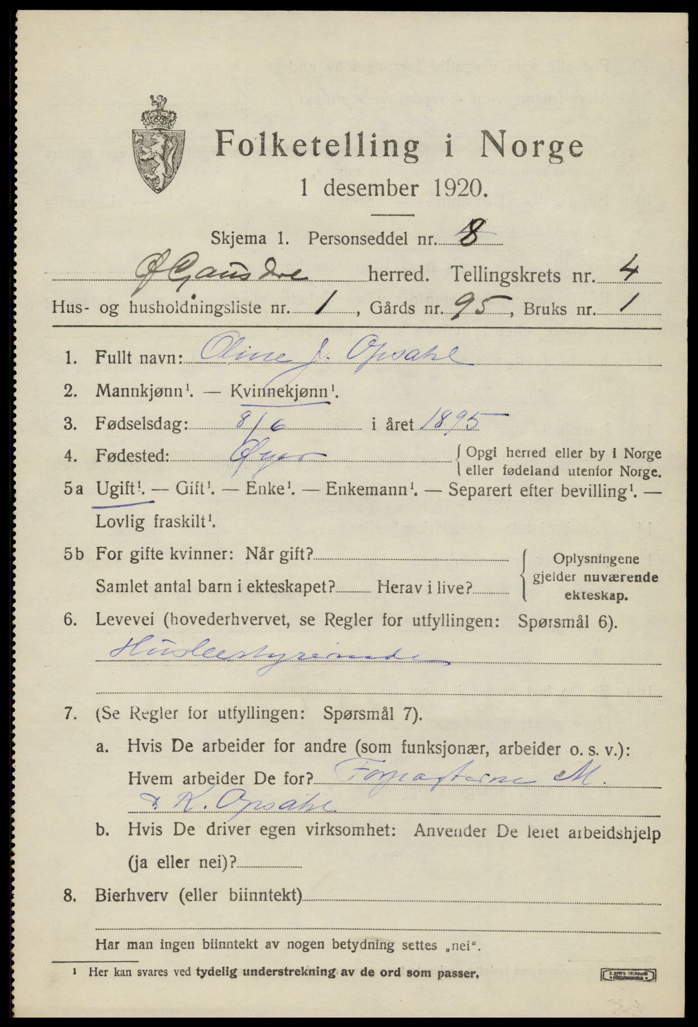 SAH, 1920 census for Østre Gausdal, 1920, p. 2378