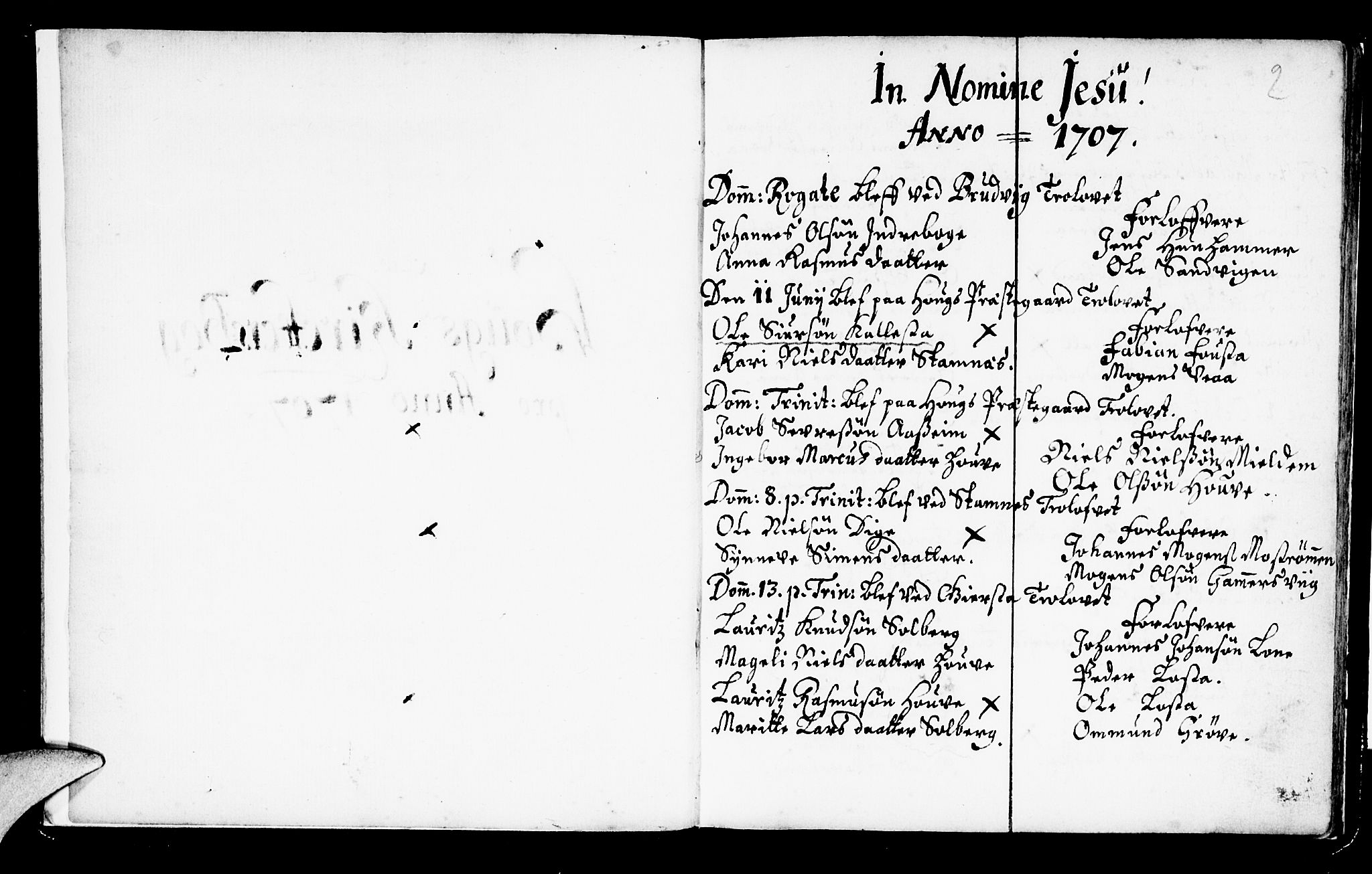 Haus sokneprestembete, AV/SAB-A-75601/H/Haa: Parish register (official) no. A 2, 1707-1709, p. 2