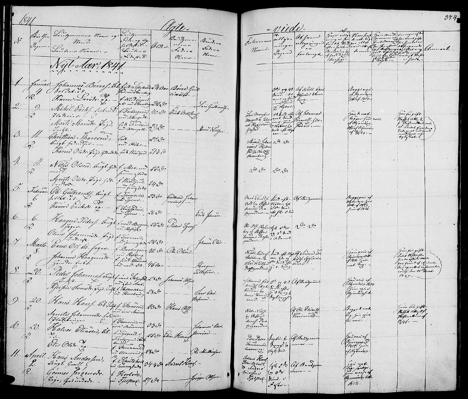 Ringsaker prestekontor, AV/SAH-PREST-014/L/La/L0005: Parish register (copy) no. 5, 1839-1850, p. 374