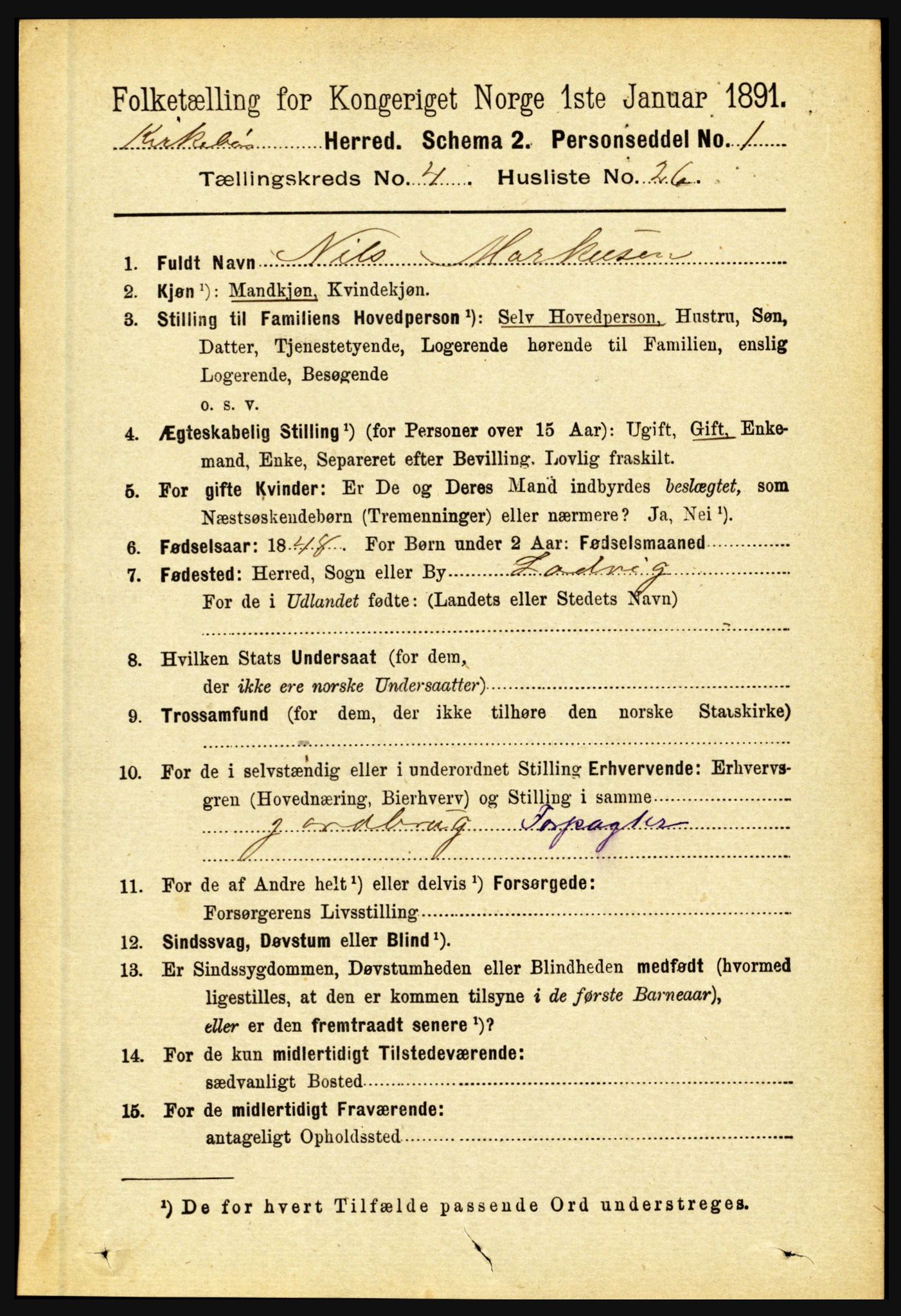 RA, 1891 census for 1416 Kyrkjebø, 1891, p. 1000