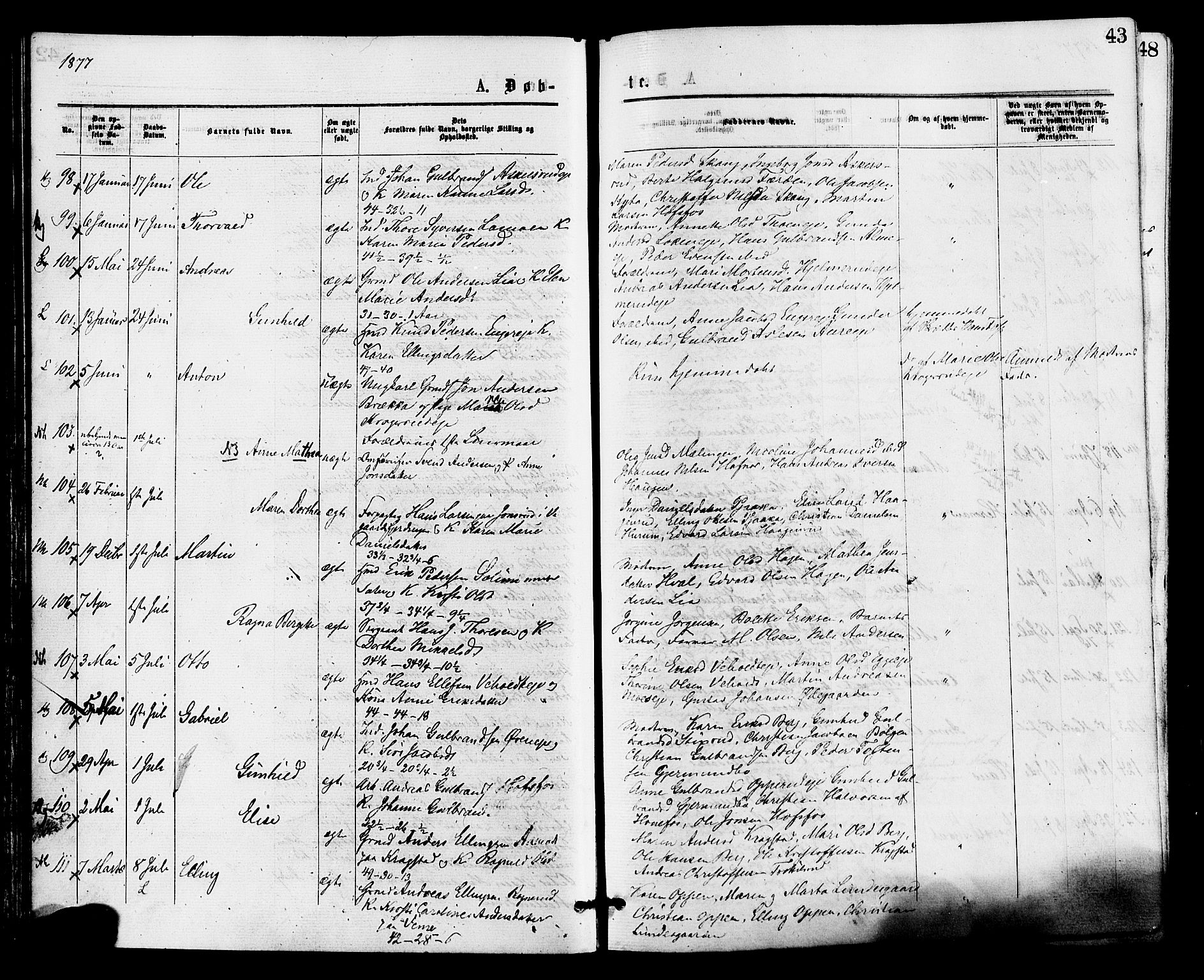 Norderhov kirkebøker, AV/SAKO-A-237/F/Fa/L0015: Parish register (official) no. 15, 1875-1884, p. 43