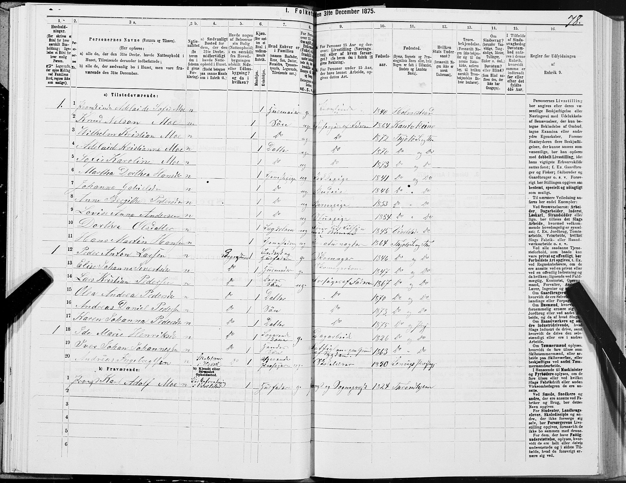 SAT, 1875 census for 1817P Tjøtta, 1875, p. 3078