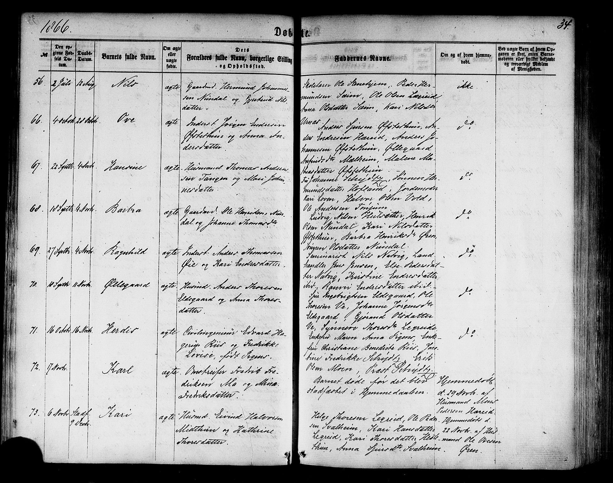 Årdal sokneprestembete, SAB/A-81701: Parish register (official) no. A 3, 1863-1886, p. 34