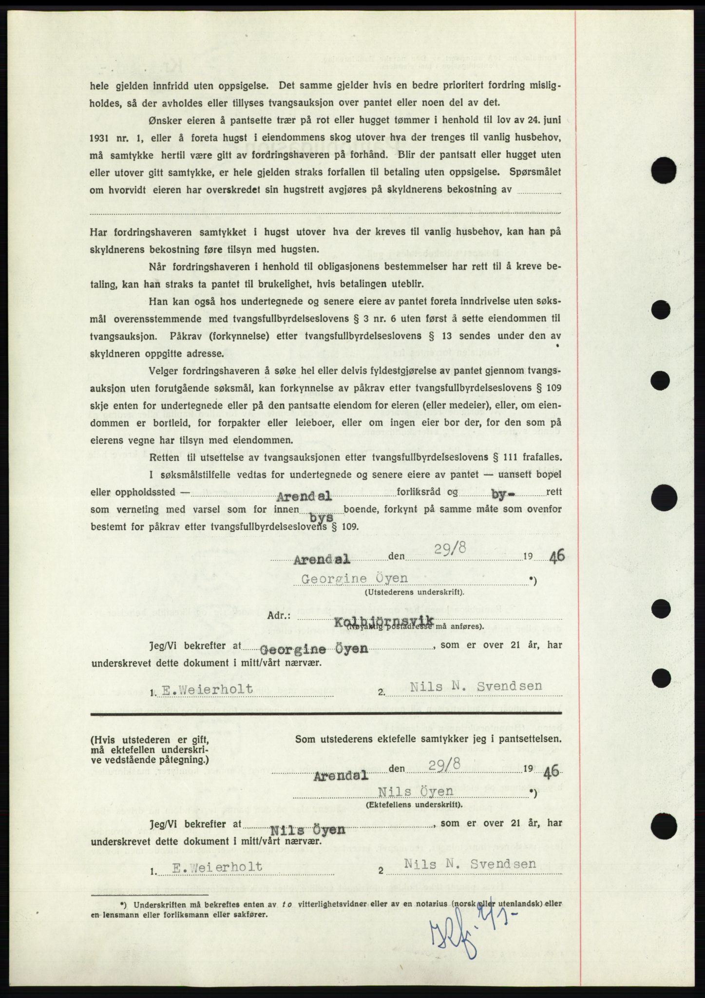 Nedenes sorenskriveri, SAK/1221-0006/G/Gb/Gbb/L0003: Mortgage book no. B3b, 1946-1946, Diary no: : 1031/1946