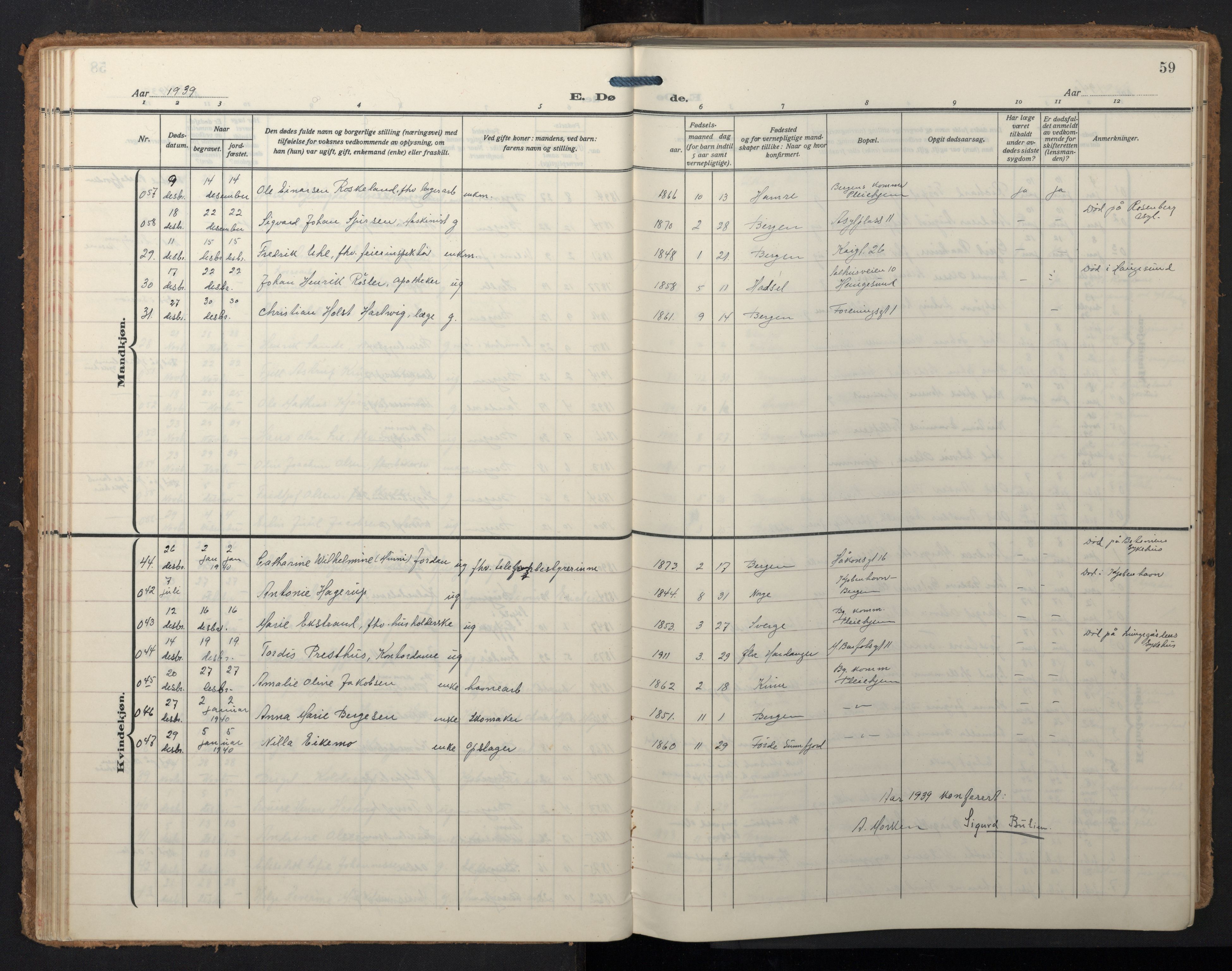 Domkirken sokneprestembete, SAB/A-74801/H/Hab/L0043: Parish register (copy) no. E 7, 1929-1965, p. 58b-59a