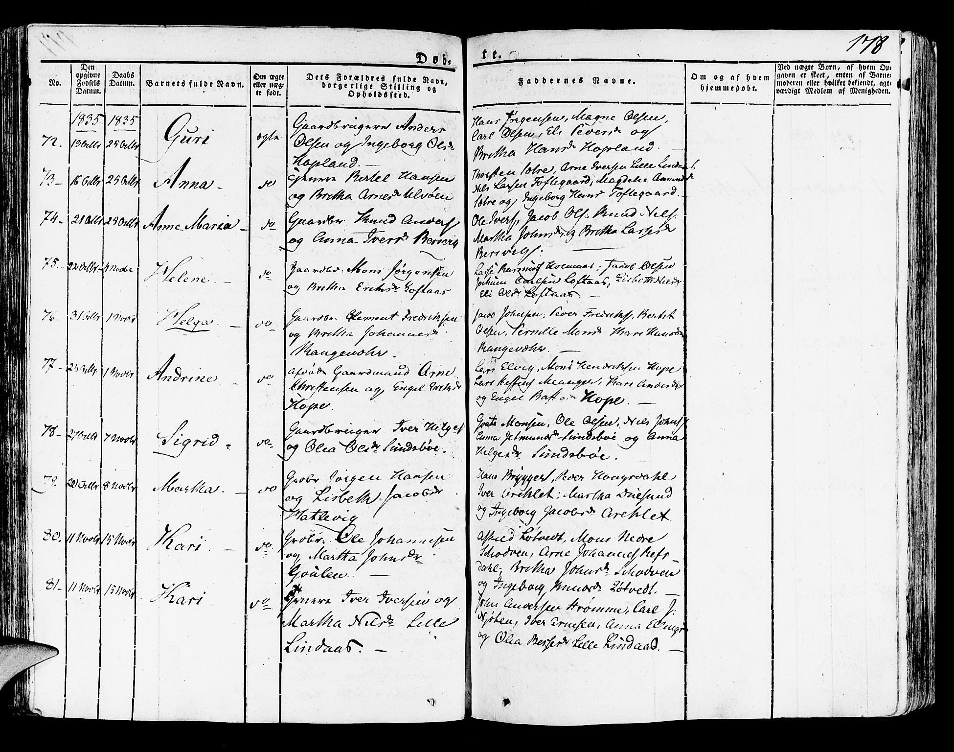 Lindås Sokneprestembete, AV/SAB-A-76701/H/Haa/Haaa/L0008: Parish register (official) no. A 8, 1823-1836, p. 178