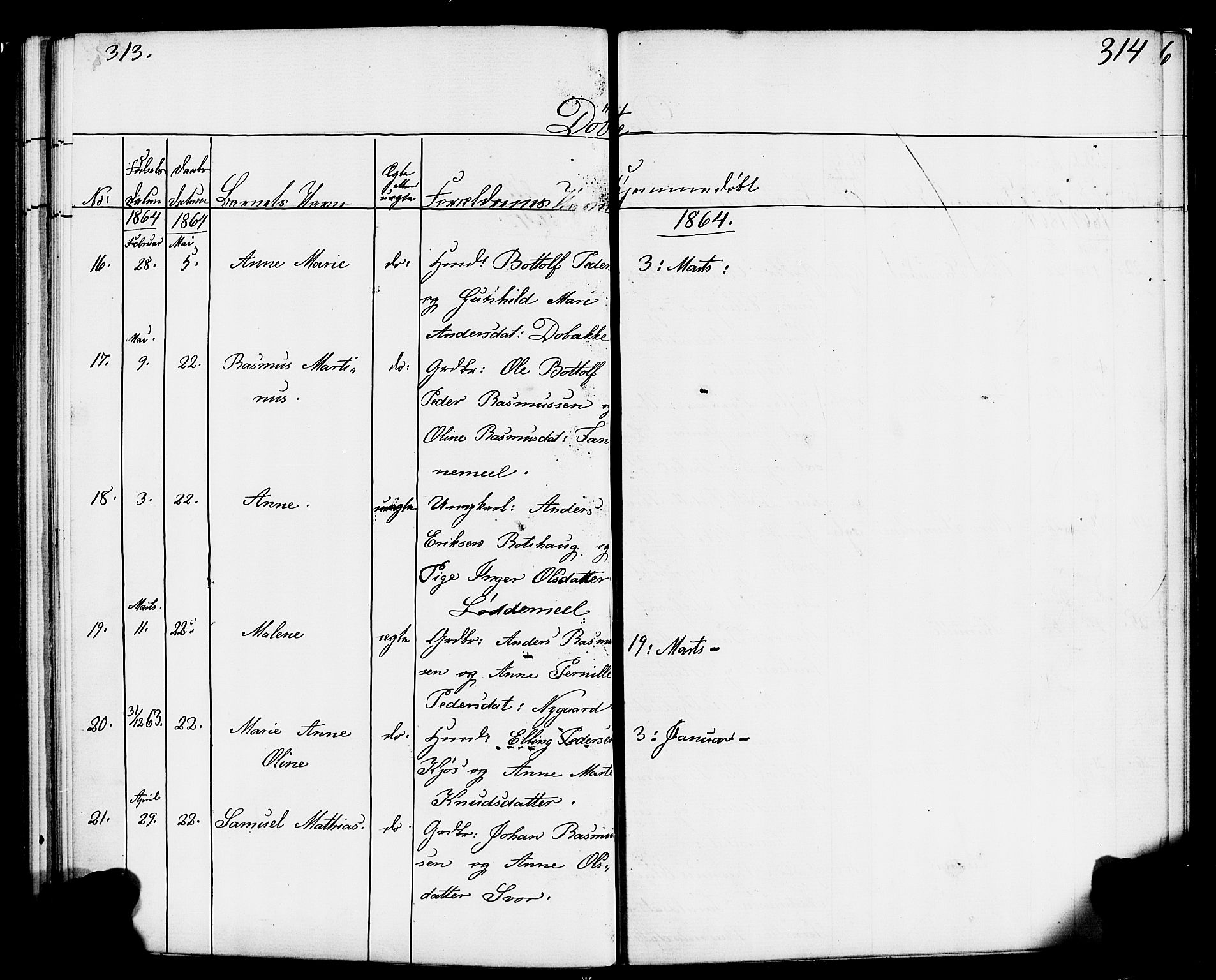 Hornindal sokneprestembete, AV/SAB-A-82401/H/Haa/Haaa/L0001: Parish register (official) no. A 1, 1837-1866, p. 314-315