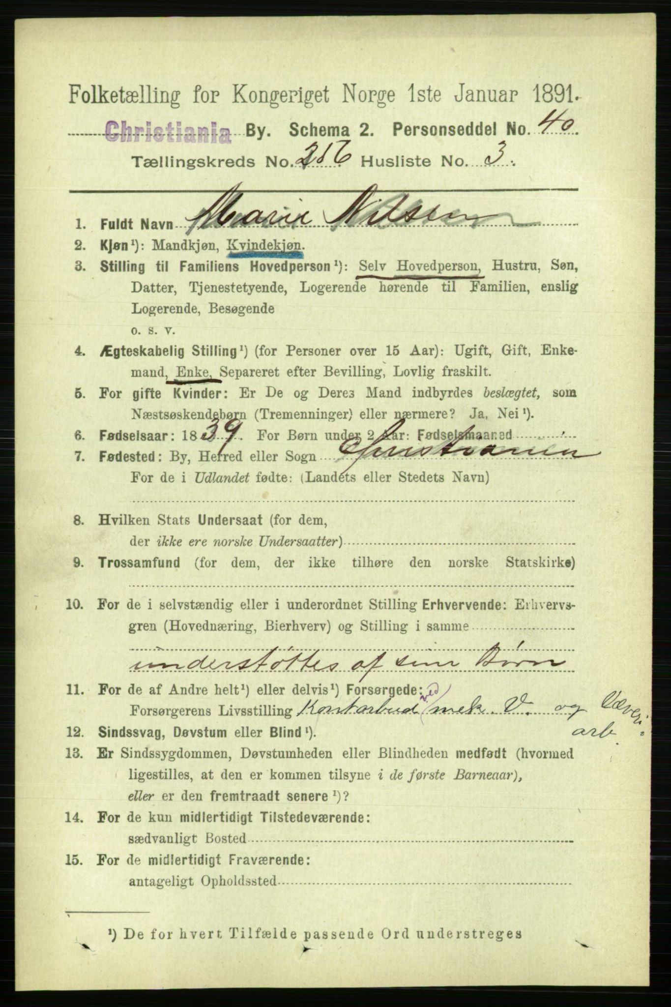 RA, 1891 census for 0301 Kristiania, 1891, p. 155815