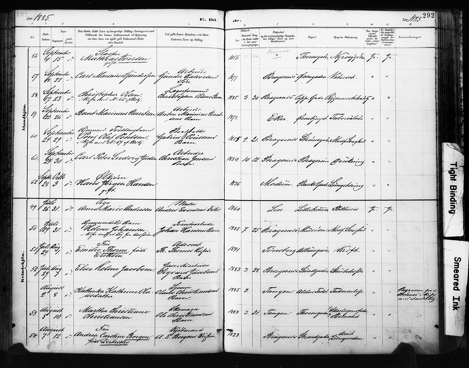 Bragernes kirkebøker, AV/SAKO-A-6/F/Fb/L0007: Parish register (official) no. II 7, 1885-1893, p. 292