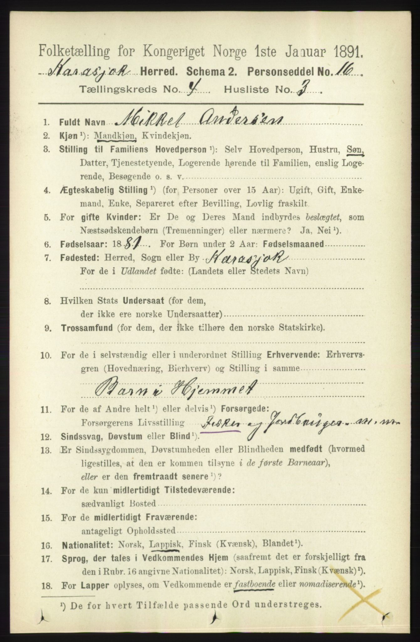 RA, 1891 census for 2021 Karasjok, 1891, p. 721