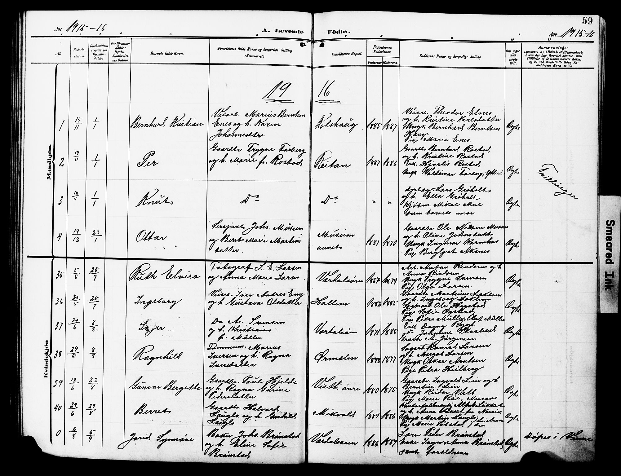 Ministerialprotokoller, klokkerbøker og fødselsregistre - Nord-Trøndelag, SAT/A-1458/723/L0258: Parish register (copy) no. 723C06, 1908-1927, p. 59