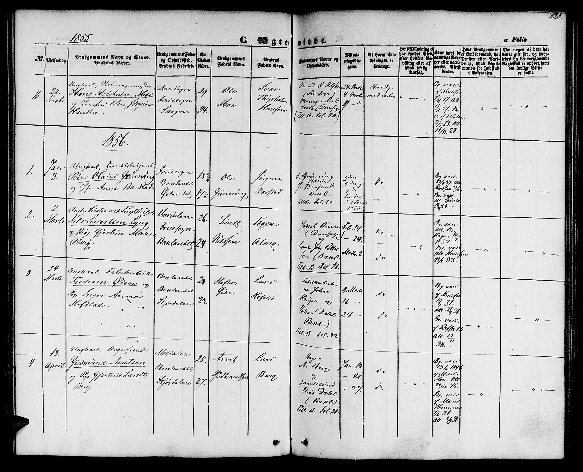 Ministerialprotokoller, klokkerbøker og fødselsregistre - Sør-Trøndelag, SAT/A-1456/604/L0184: Parish register (official) no. 604A05, 1851-1860, p. 125