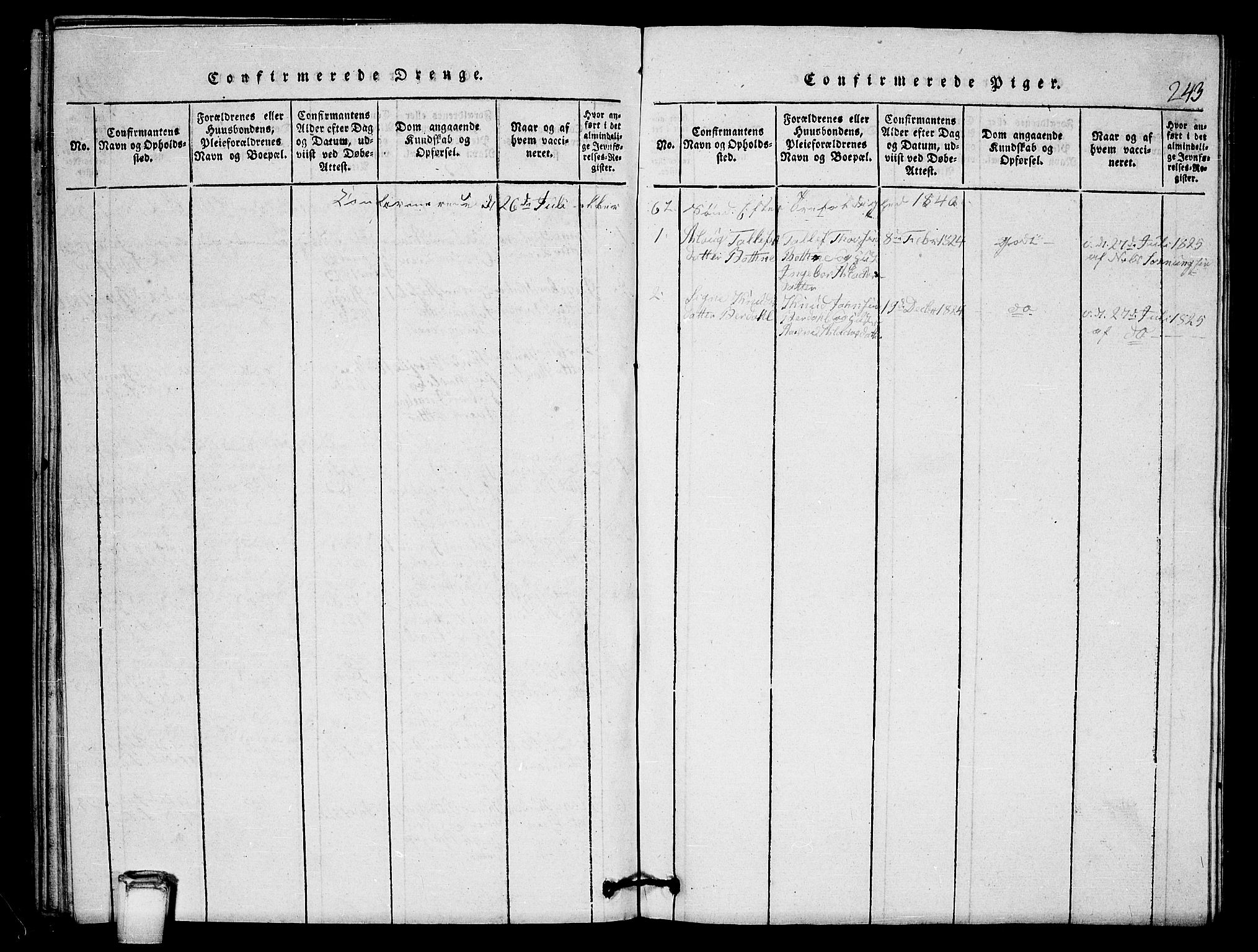 Vinje kirkebøker, SAKO/A-312/G/Gb/L0001: Parish register (copy) no. II 1, 1814-1843, p. 243