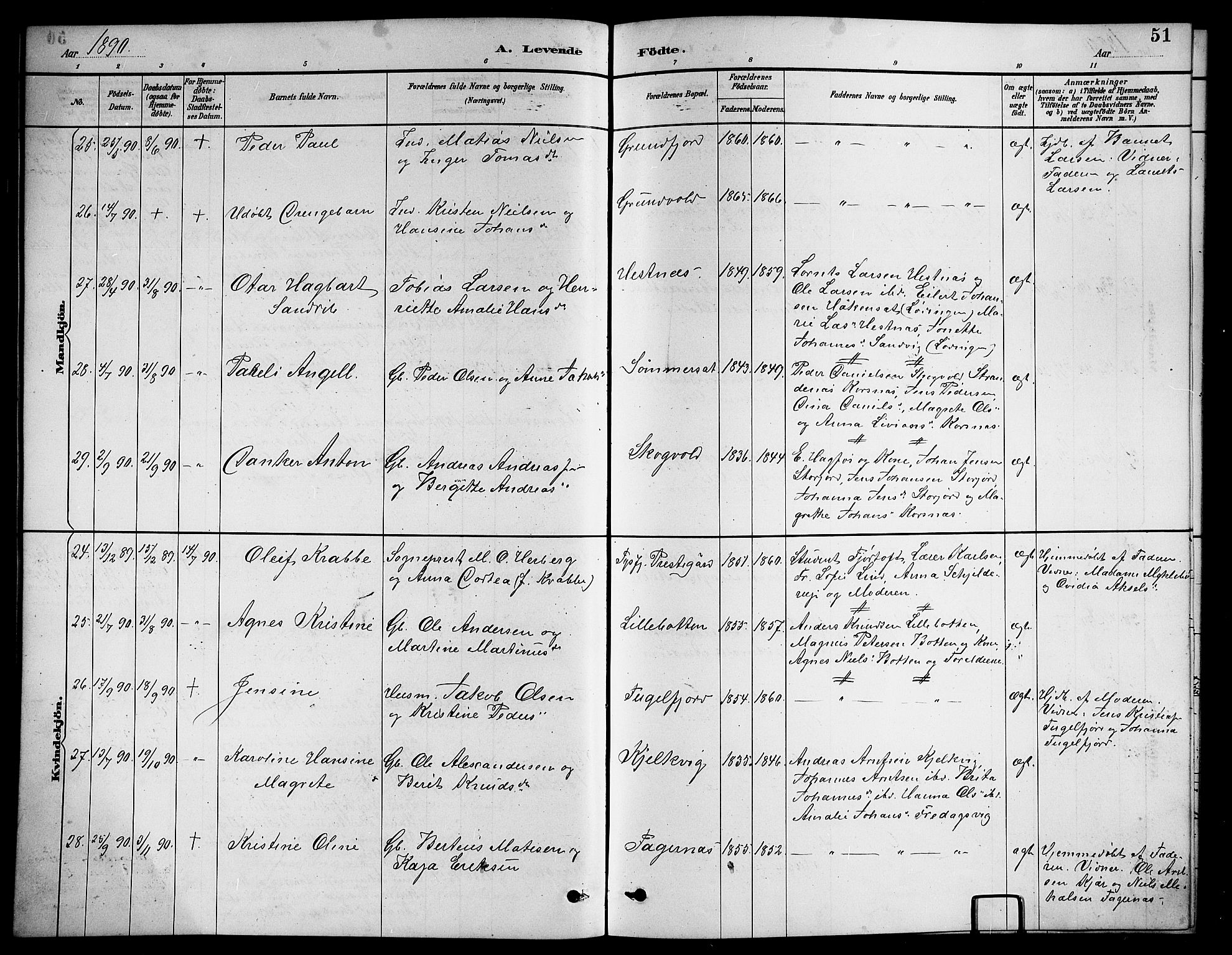 Ministerialprotokoller, klokkerbøker og fødselsregistre - Nordland, AV/SAT-A-1459/861/L0876: Parish register (copy) no. 861C02, 1887-1903, p. 51