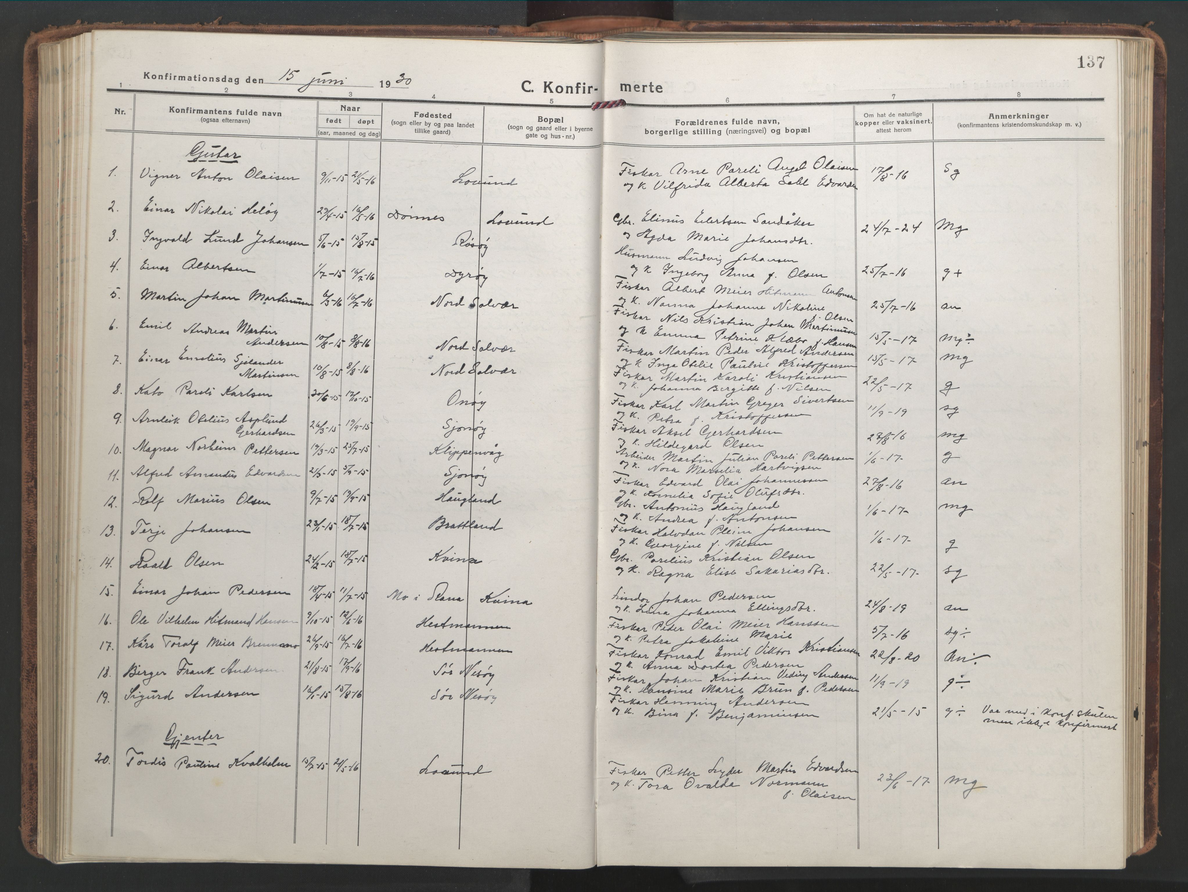 Ministerialprotokoller, klokkerbøker og fødselsregistre - Nordland, SAT/A-1459/839/L0574: Parish register (copy) no. 839C04, 1918-1950, p. 137