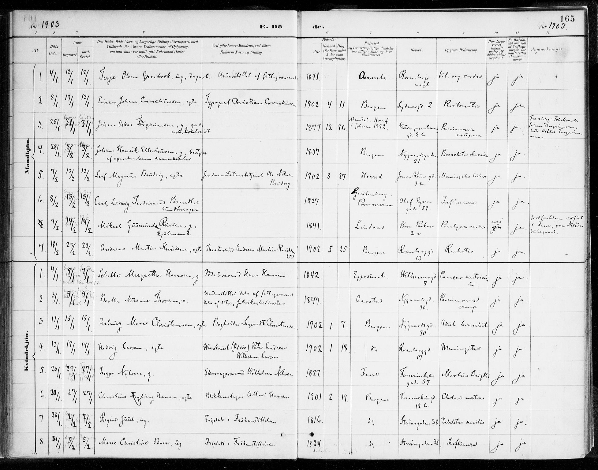 Johanneskirken sokneprestembete, SAB/A-76001/H/Haa/L0019: Parish register (official) no. E 1, 1885-1915, p. 165