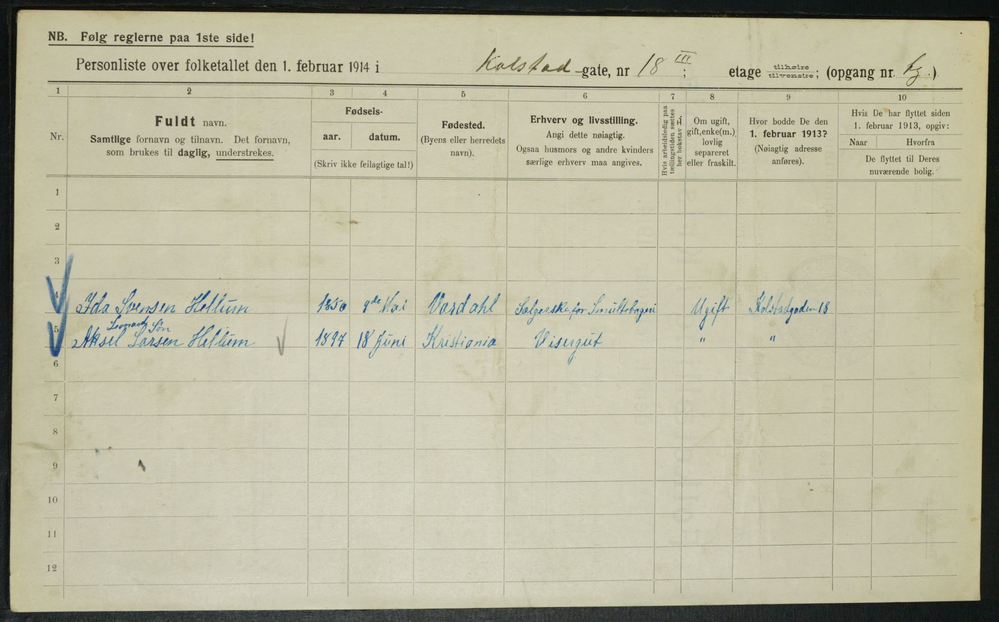 OBA, Municipal Census 1914 for Kristiania, 1914, p. 52376