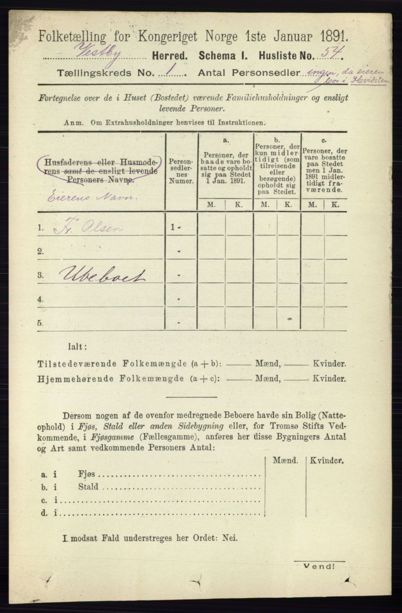 RA, 1891 census for 0211 Vestby, 1891, p. 75