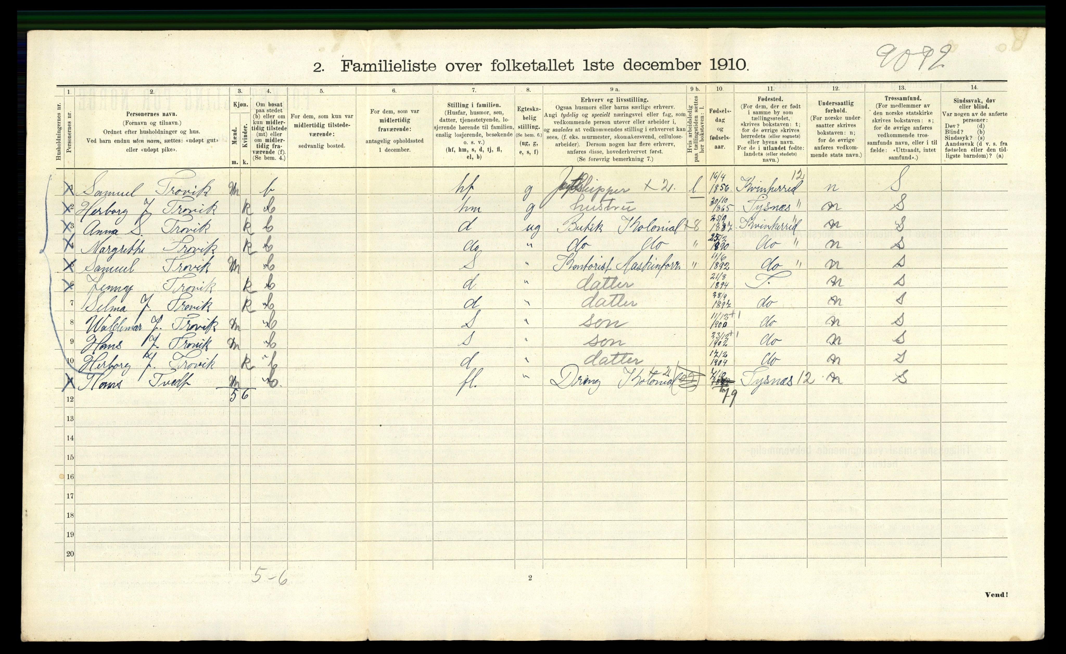 RA, 1910 census for Bergen, 1910, p. 39268