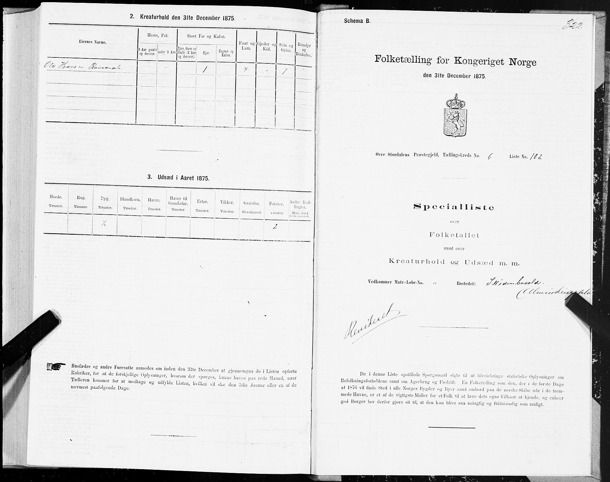 SAT, 1875 census for 1711P Øvre Stjørdal, 1875, p. 3322