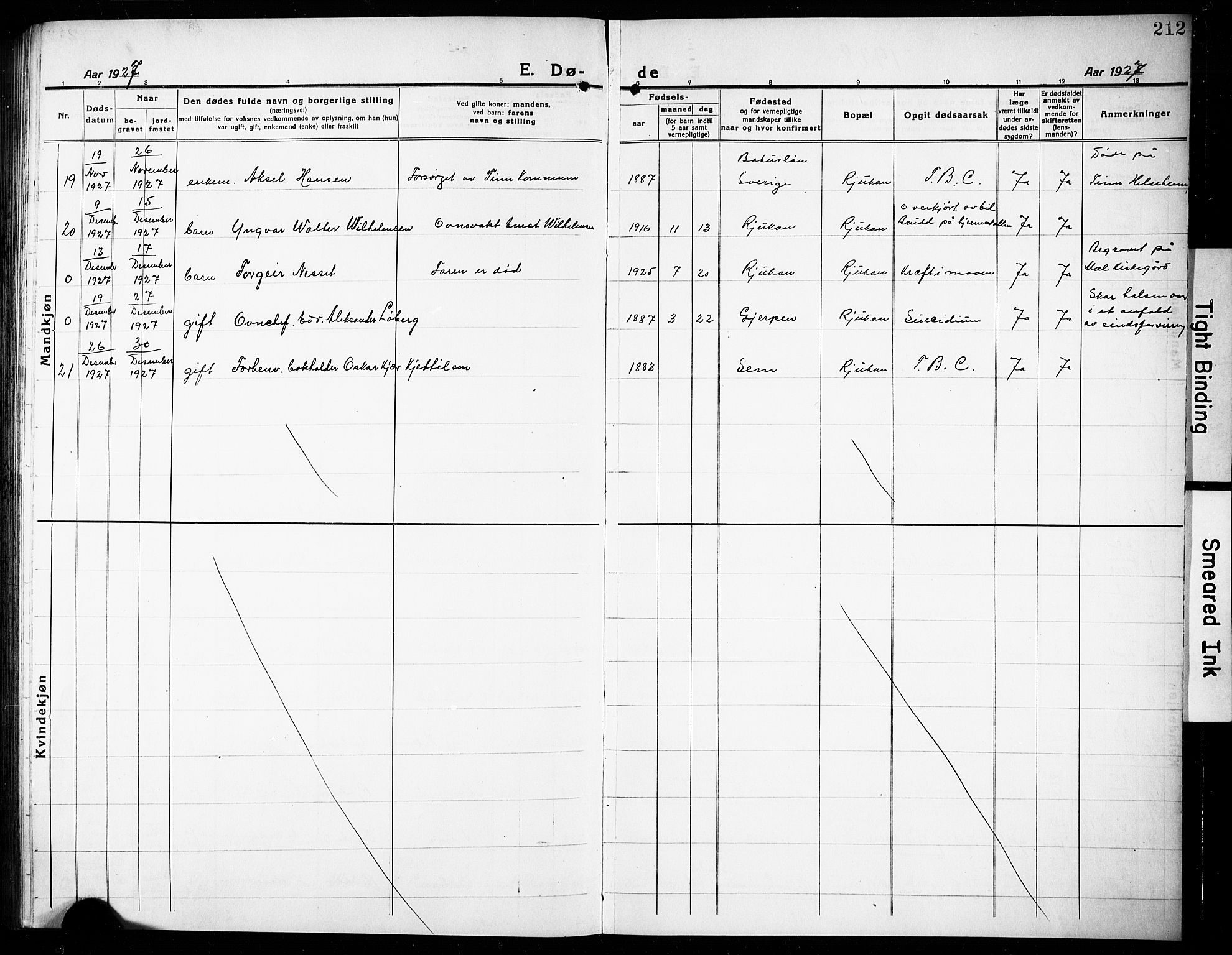 Rjukan kirkebøker, SAKO/A-294/G/Ga/L0003: Parish register (copy) no. 3, 1920-1928, p. 212